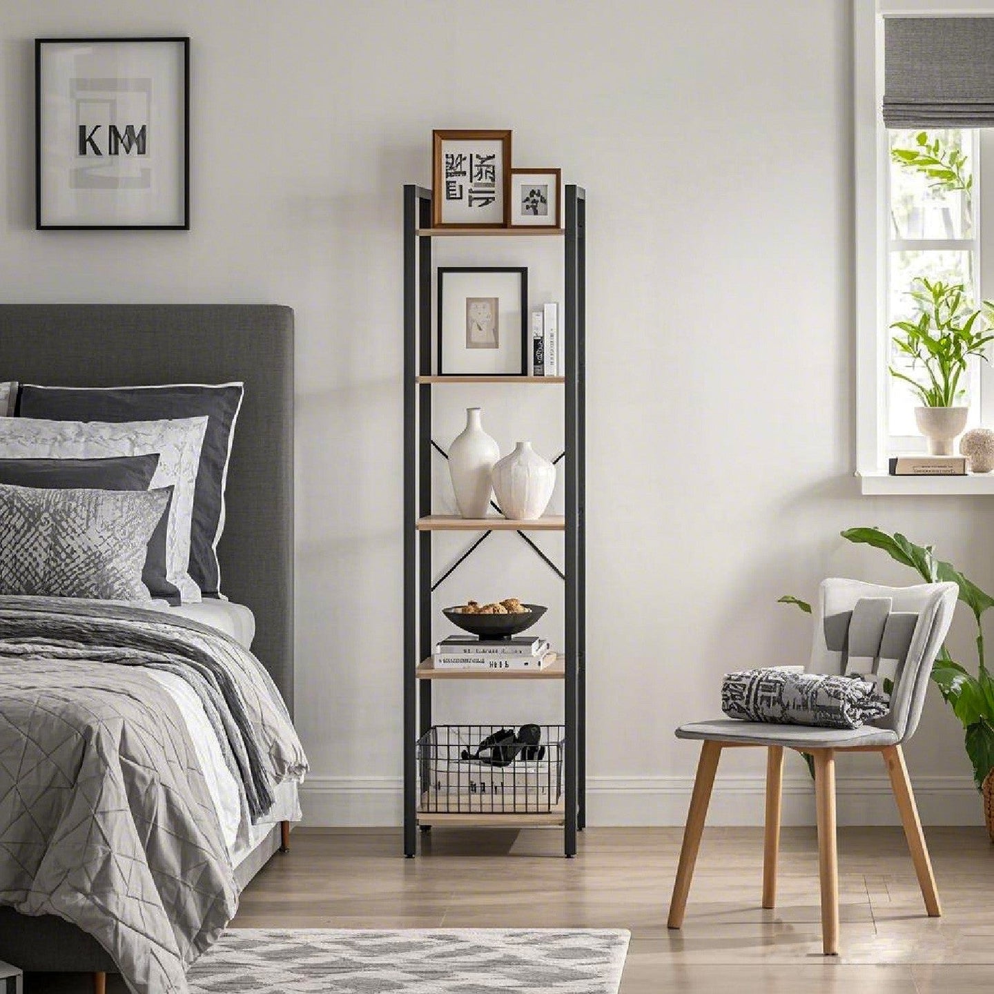 5-Tier Bookcase - Wood - Rustic Brown and Black - Freestanding Storage for Home Office and Living Room