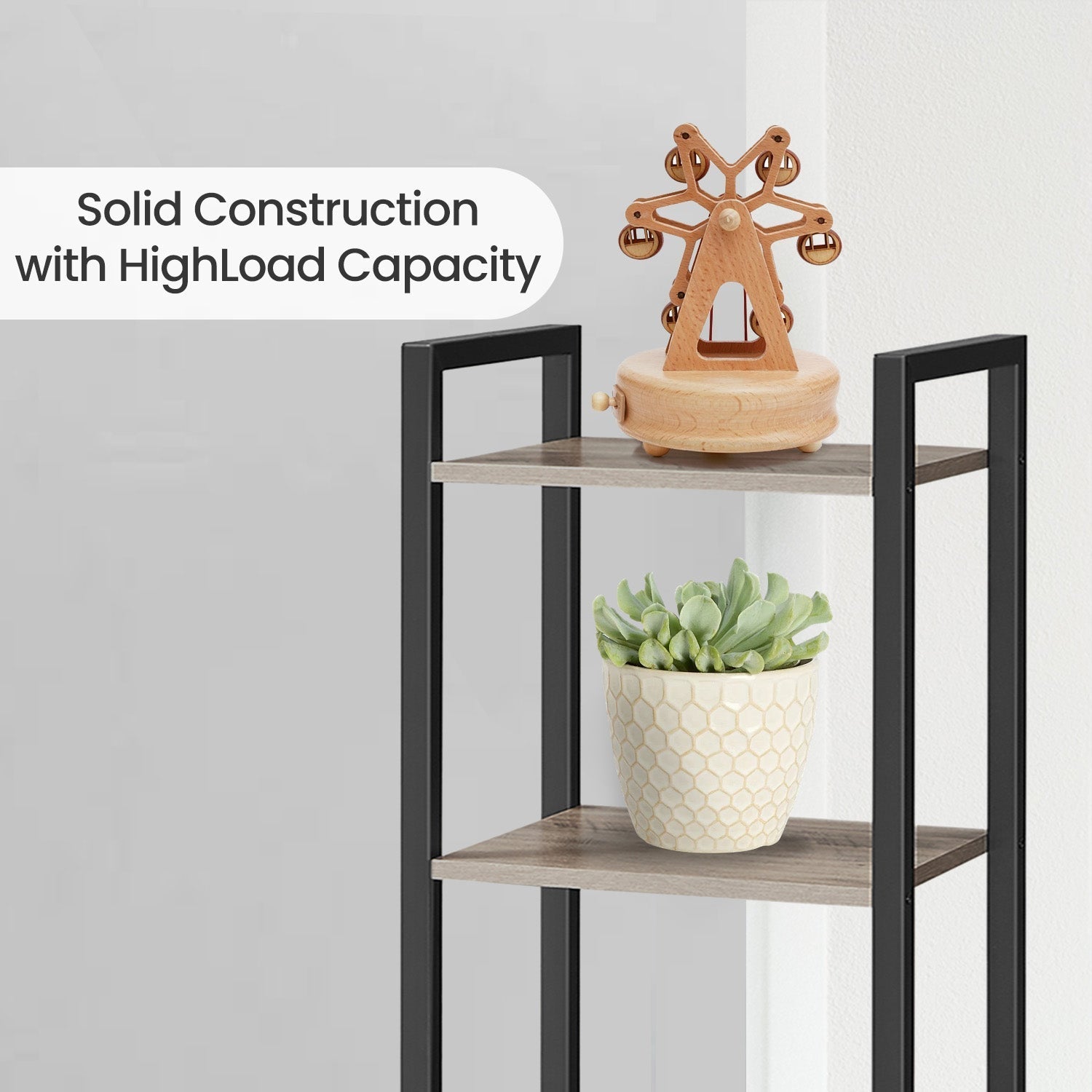 6-Tier Storage Rack - Wood - Greige - Versatile for Living Room