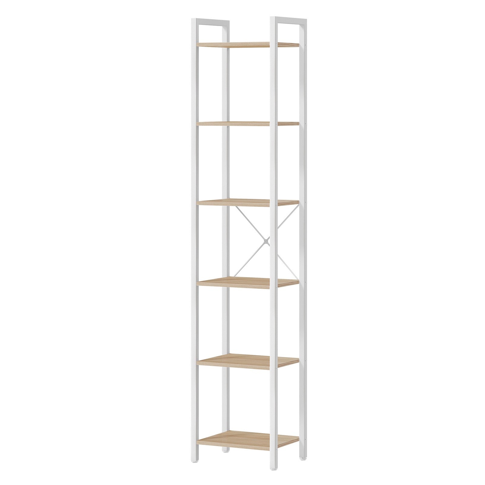 Tall 6-Tier Bookshelf - Steel Frame - Ebony Black - Narrow Design for Living Room and Home Office