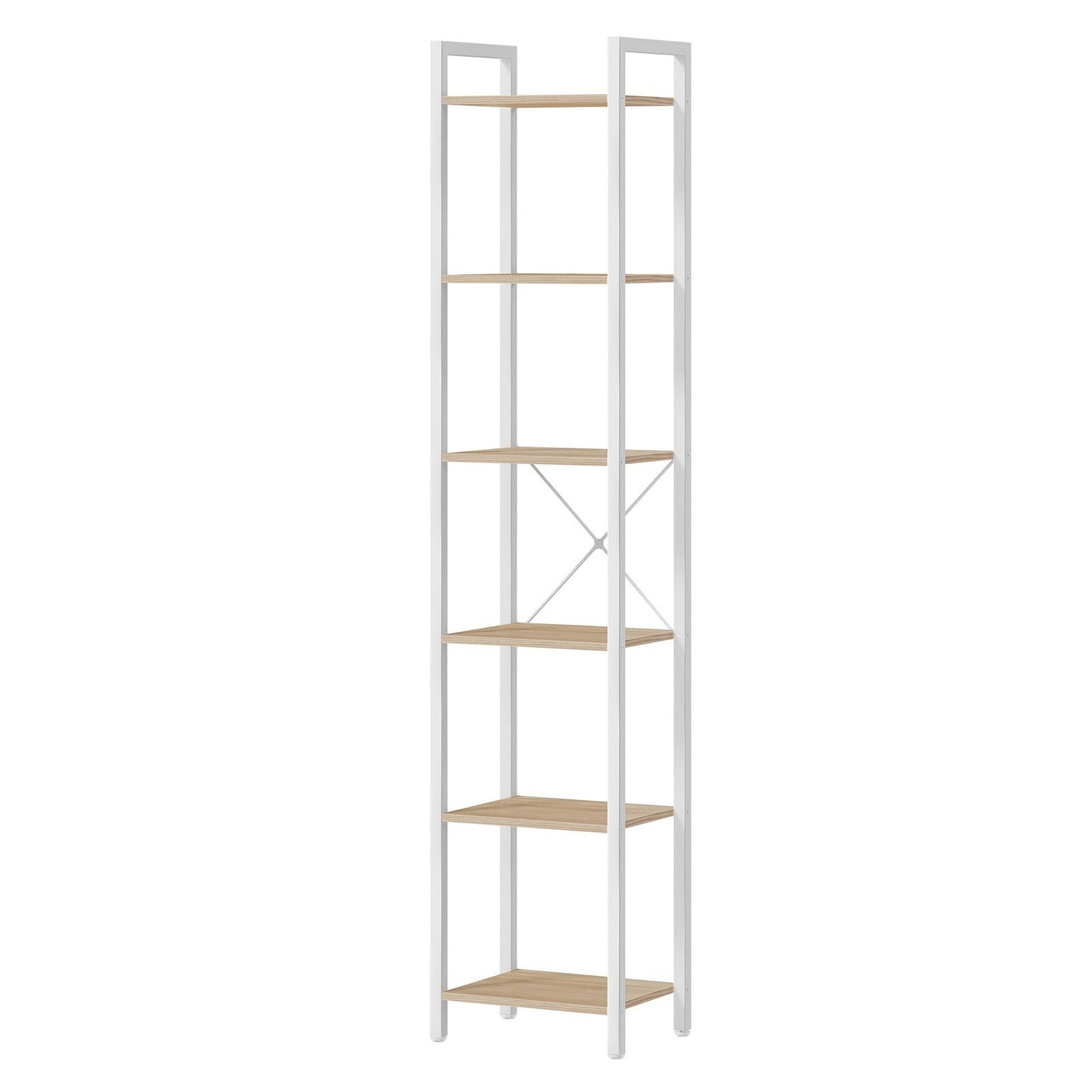 Tall 6-Tier Bookshelf - Steel Frame - Ebony Black - Narrow Design for Living Room and Home Office