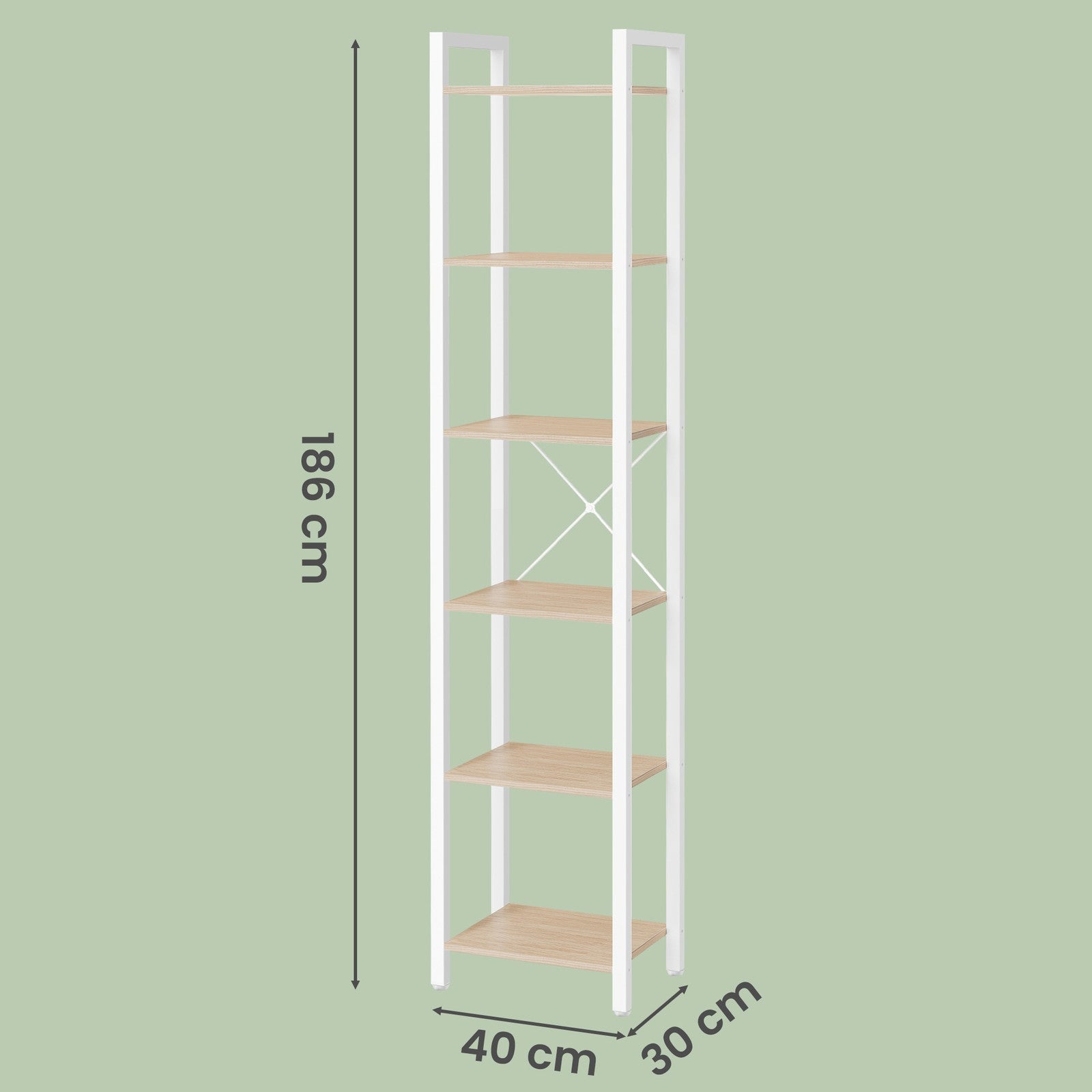 Tall 6-Tier Bookshelf - Steel Frame - Ebony Black - Narrow Design for Living Room and Home Office