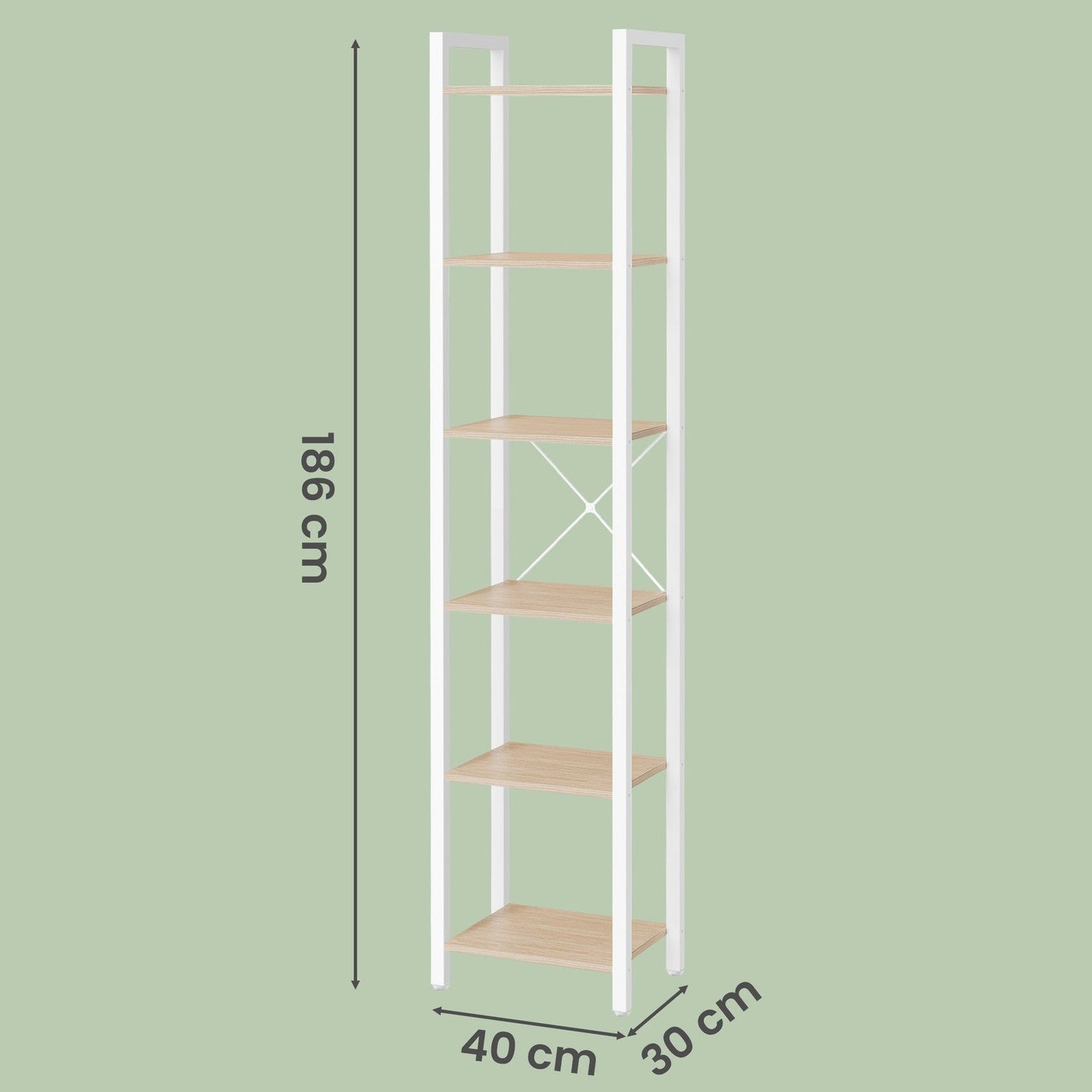 Tall 6-Tier Bookshelf - Steel Frame - Ebony Black - Narrow Design for Living Room and Home Office
