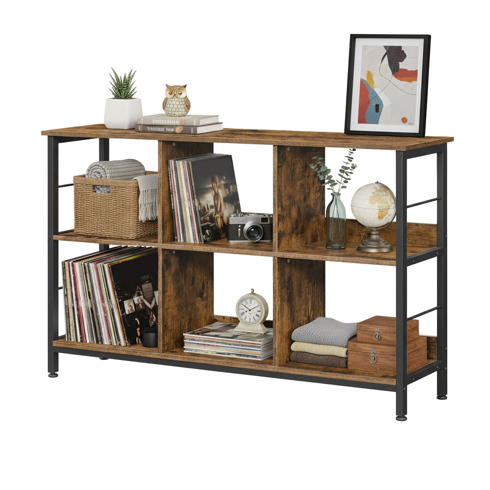 2-Tier Ladder Shelf - Wood and Steel - Rustic Brown