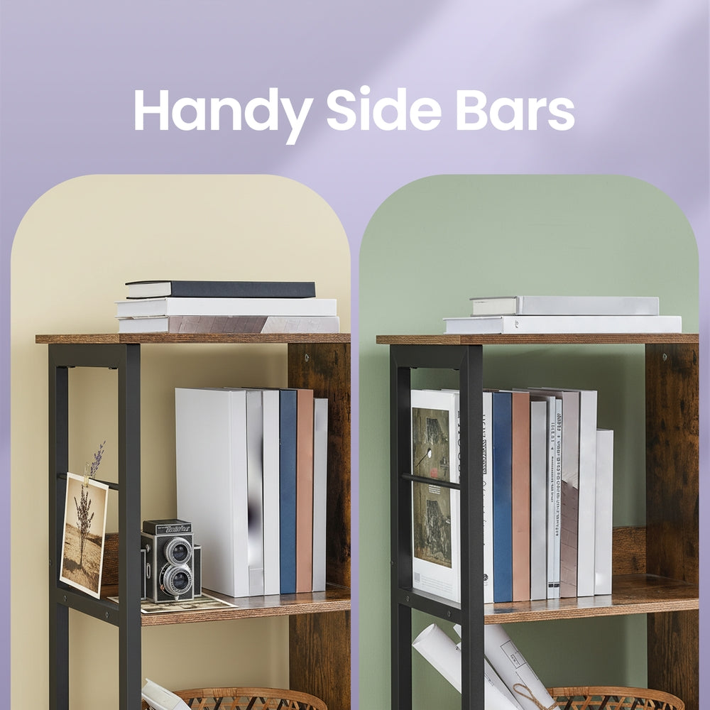 2-Tier Ladder Shelf - Wood and Steel - Rustic Brown