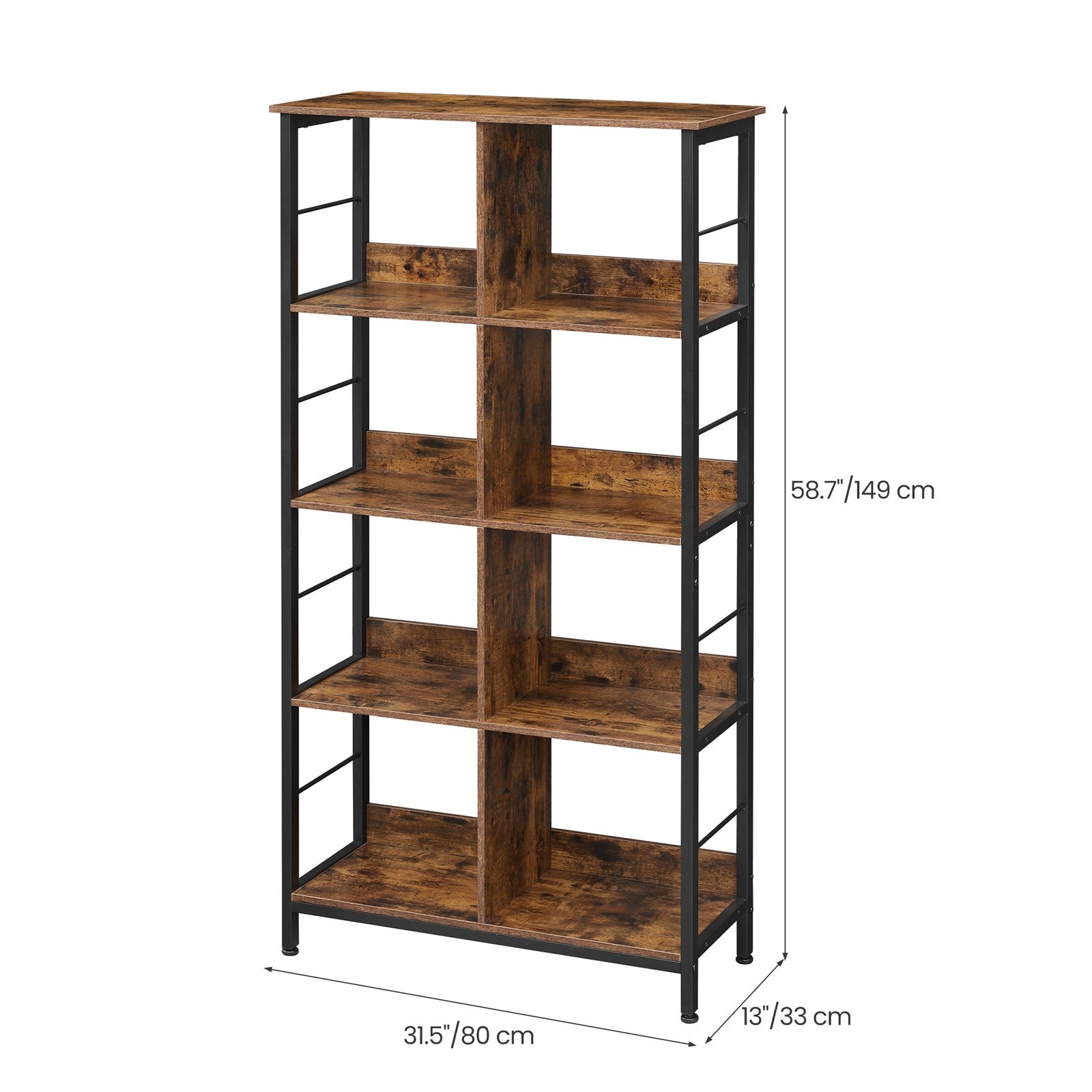 4-Tier Ladder Shelf - Wood and Steel - Rustic Brown