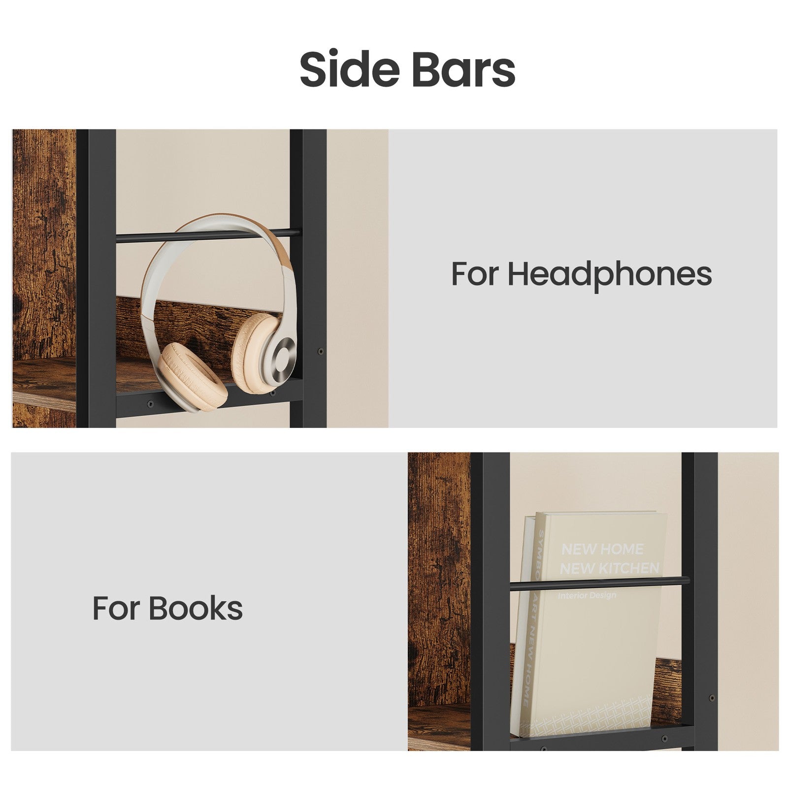 4-Tier Ladder Shelf - Wood and Steel - Rustic Brown