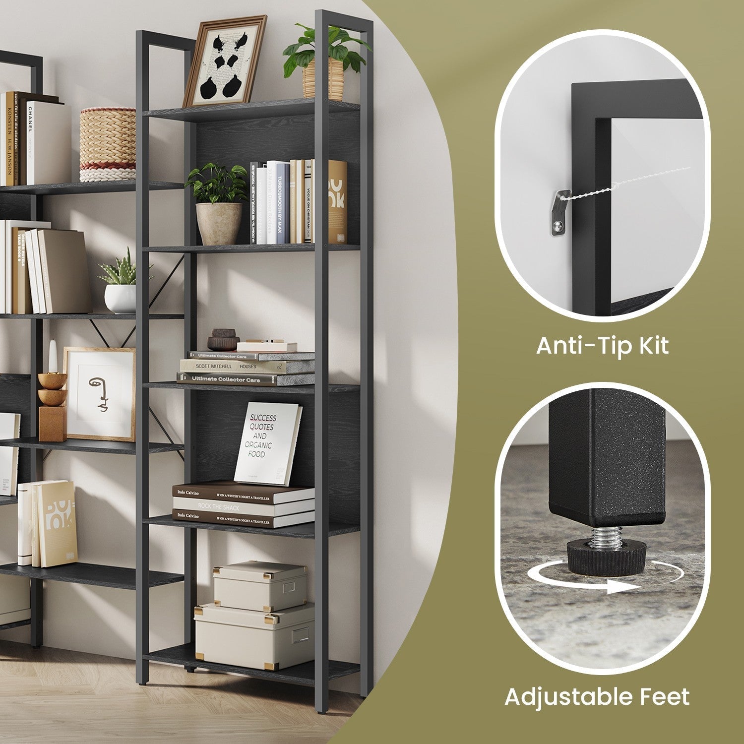 5-Tier Bookcase - Metal - Rustic Brown and Black