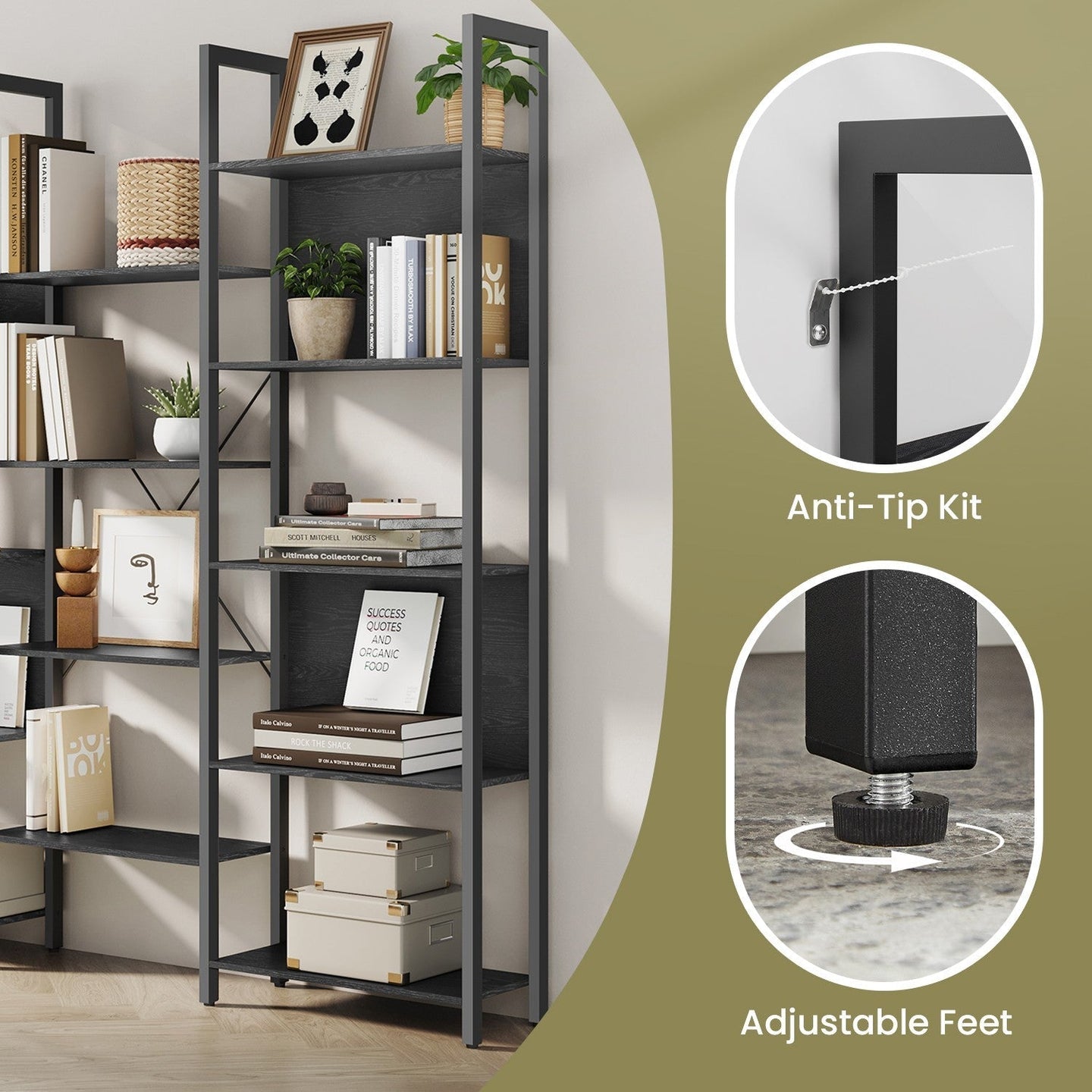 5-Tier Bookcase - Metal - Rustic Brown and Black