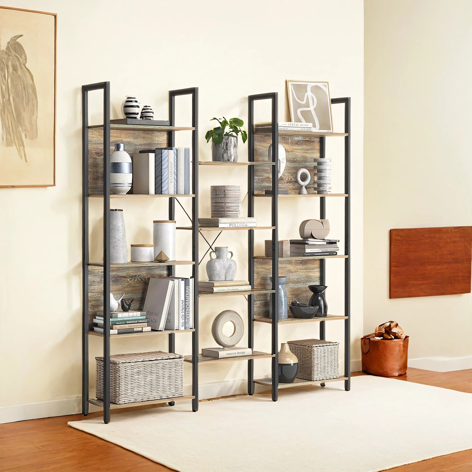 5-Tier Bookcase - Metal - Rustic Brown and Black