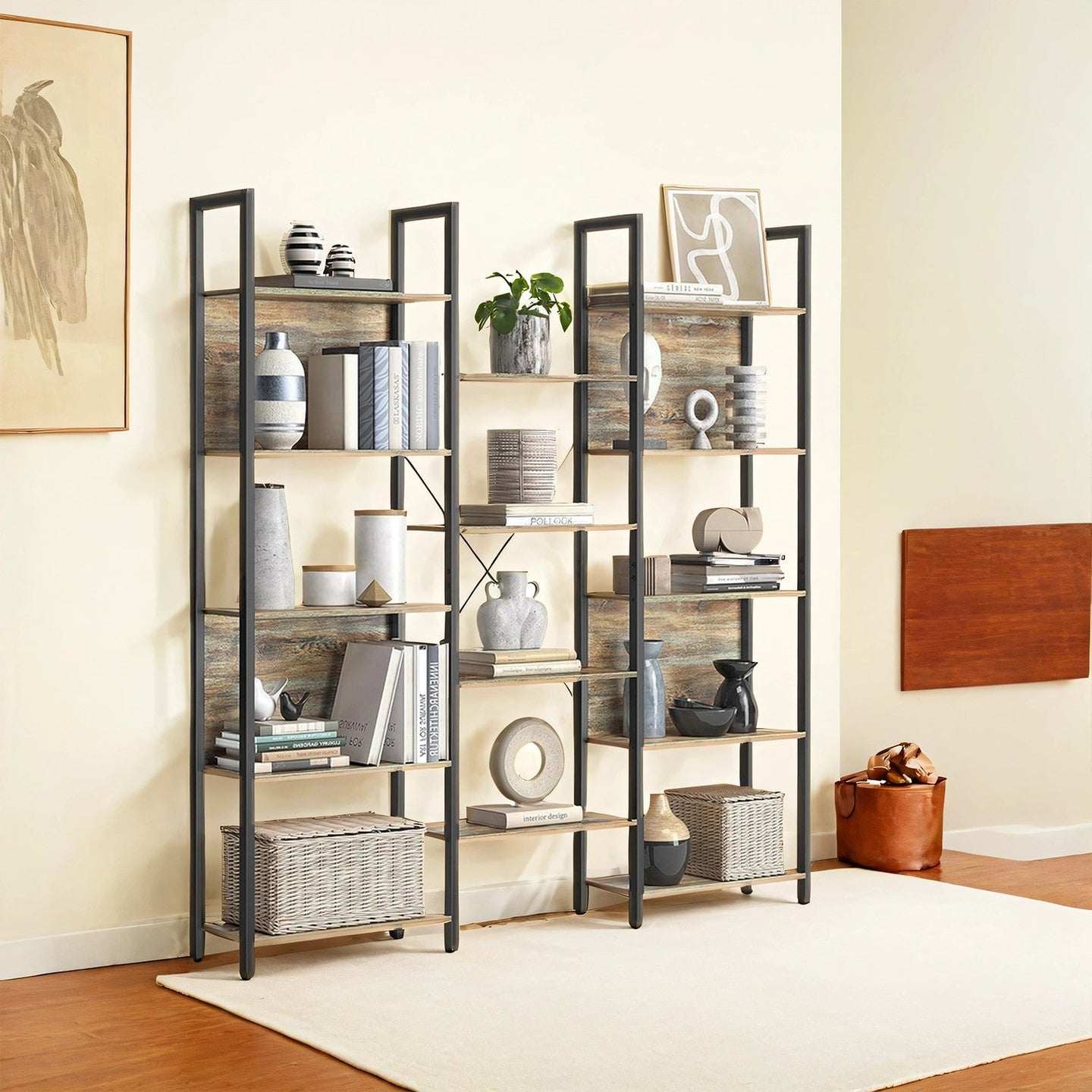 5-Tier Bookcase - Metal - Rustic Brown and Black