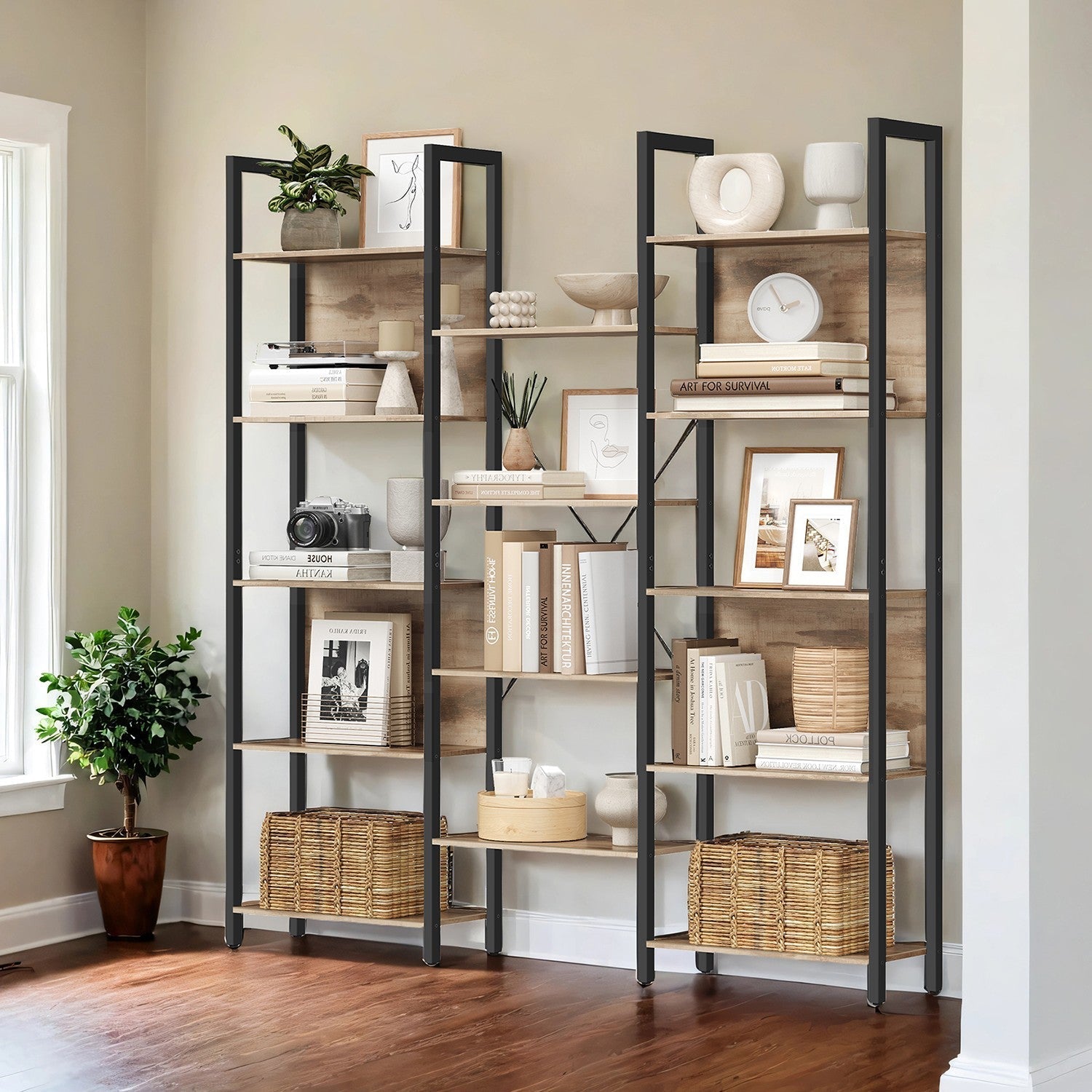 5-Tier Bookcase - Metal - Rustic Brown and Black