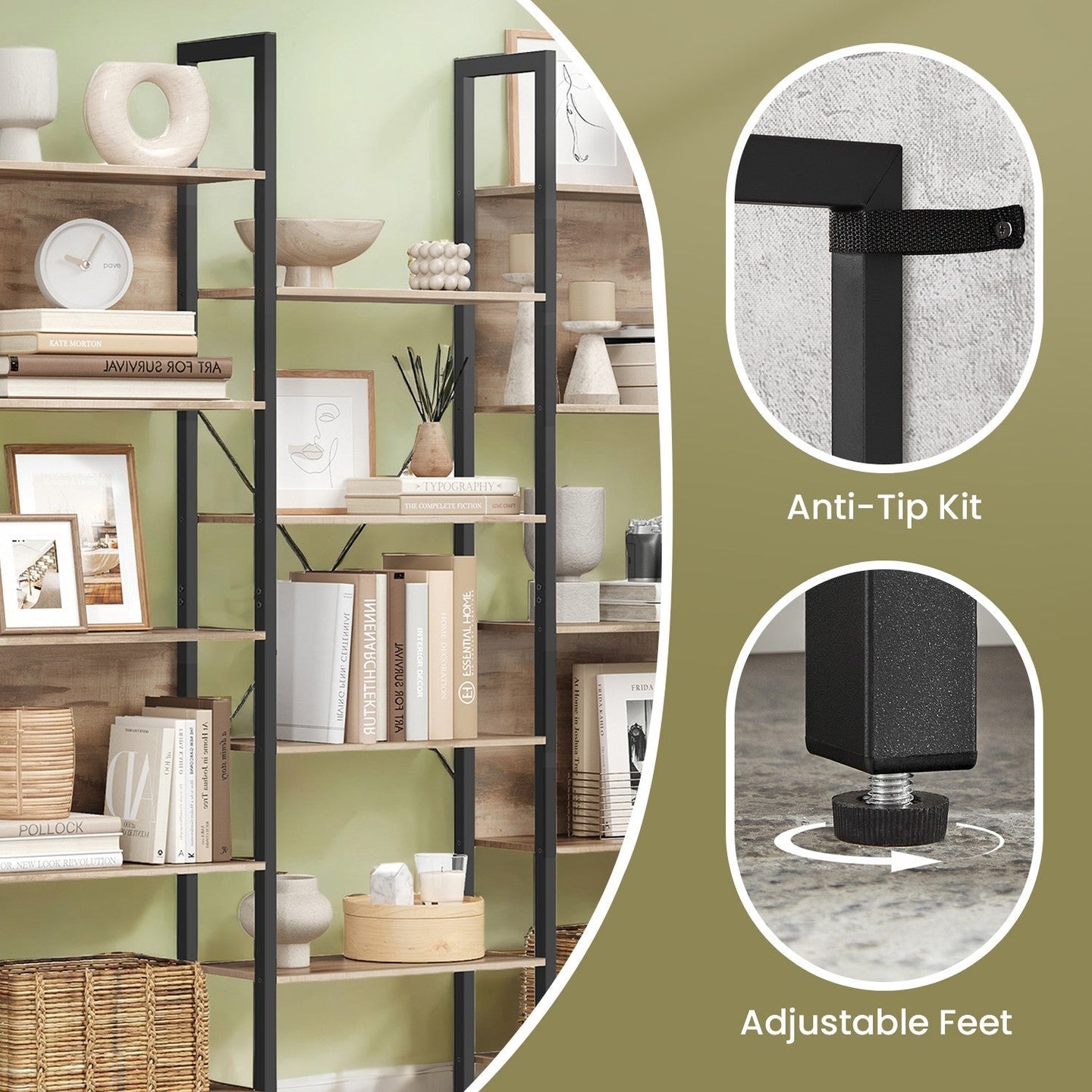 5-Tier Bookcase - Metal - Rustic Brown and Black