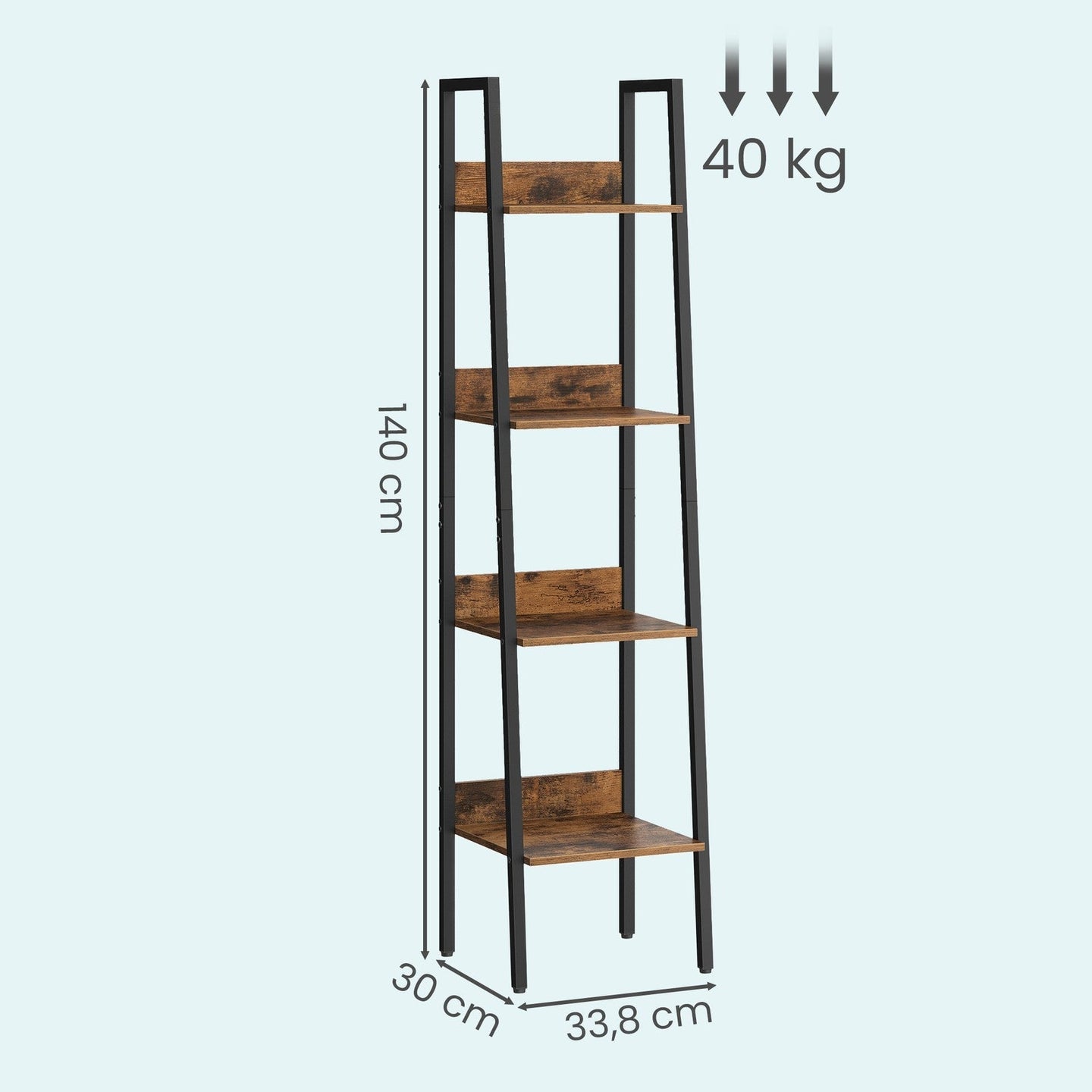 4-Tier Bookcase - Steel - Rustic Brown and Black - Freestanding Storage Shelf