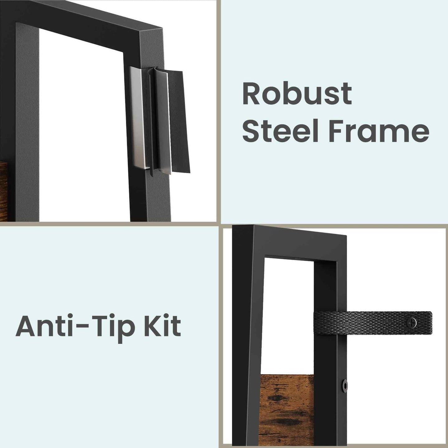4-Tier Bookcase - Steel - Rustic Brown and Black - Freestanding Storage Shelf
