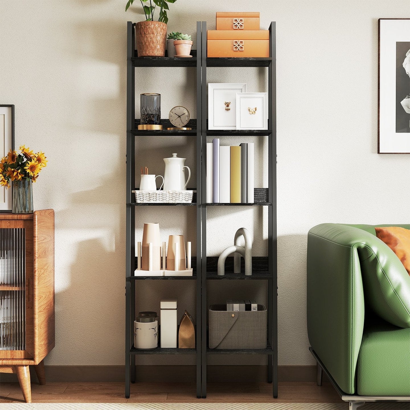 Narrow 5-Tier Bookshelf - Wood - Rustic Brown - Versatile Ladder Shelf for Home and Office