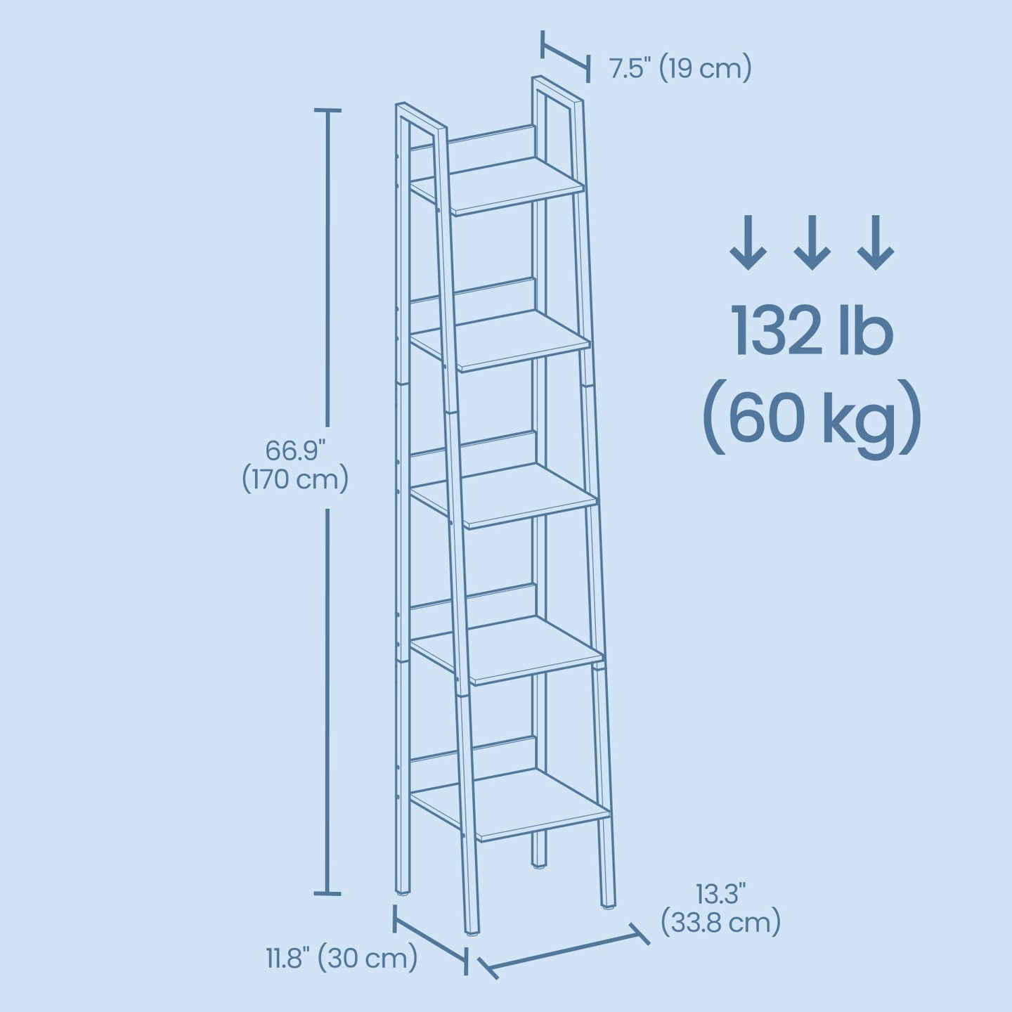 Narrow 5-Tier Bookshelf - Wood - Rustic Brown - Versatile Ladder Shelf for Home and Office
