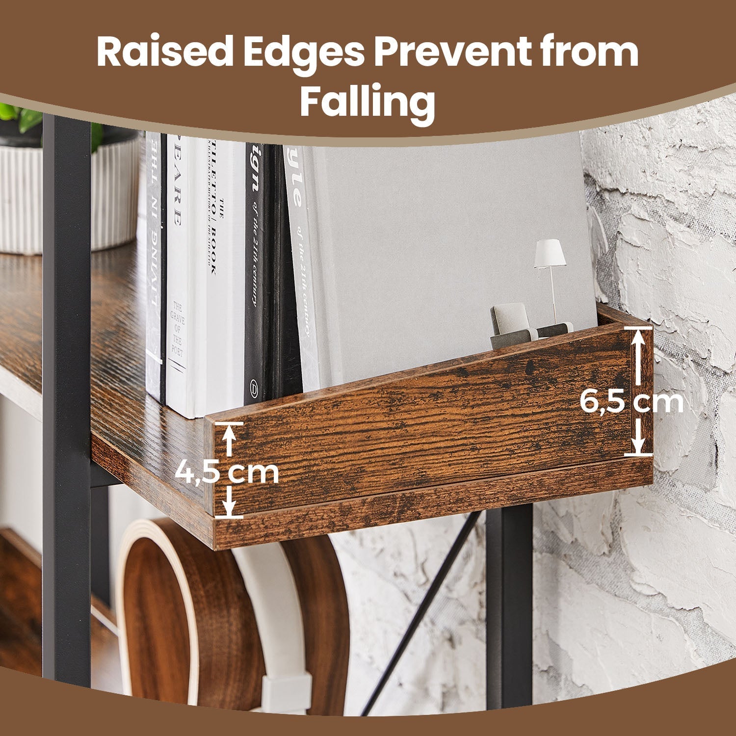 5-Tier Bookcase - Engineered Wood - Rustic Brown and Black - Spacious Storage Shelves
