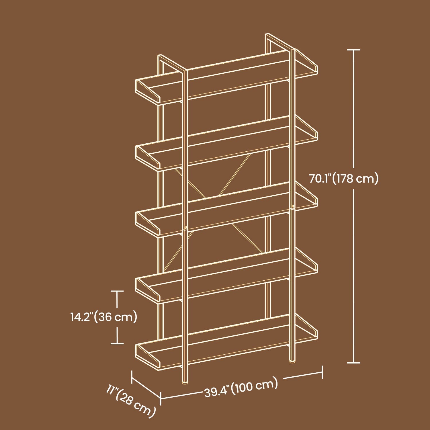 5-Tier Bookcase - Engineered Wood - Rustic Brown and Black - Spacious Storage Shelves