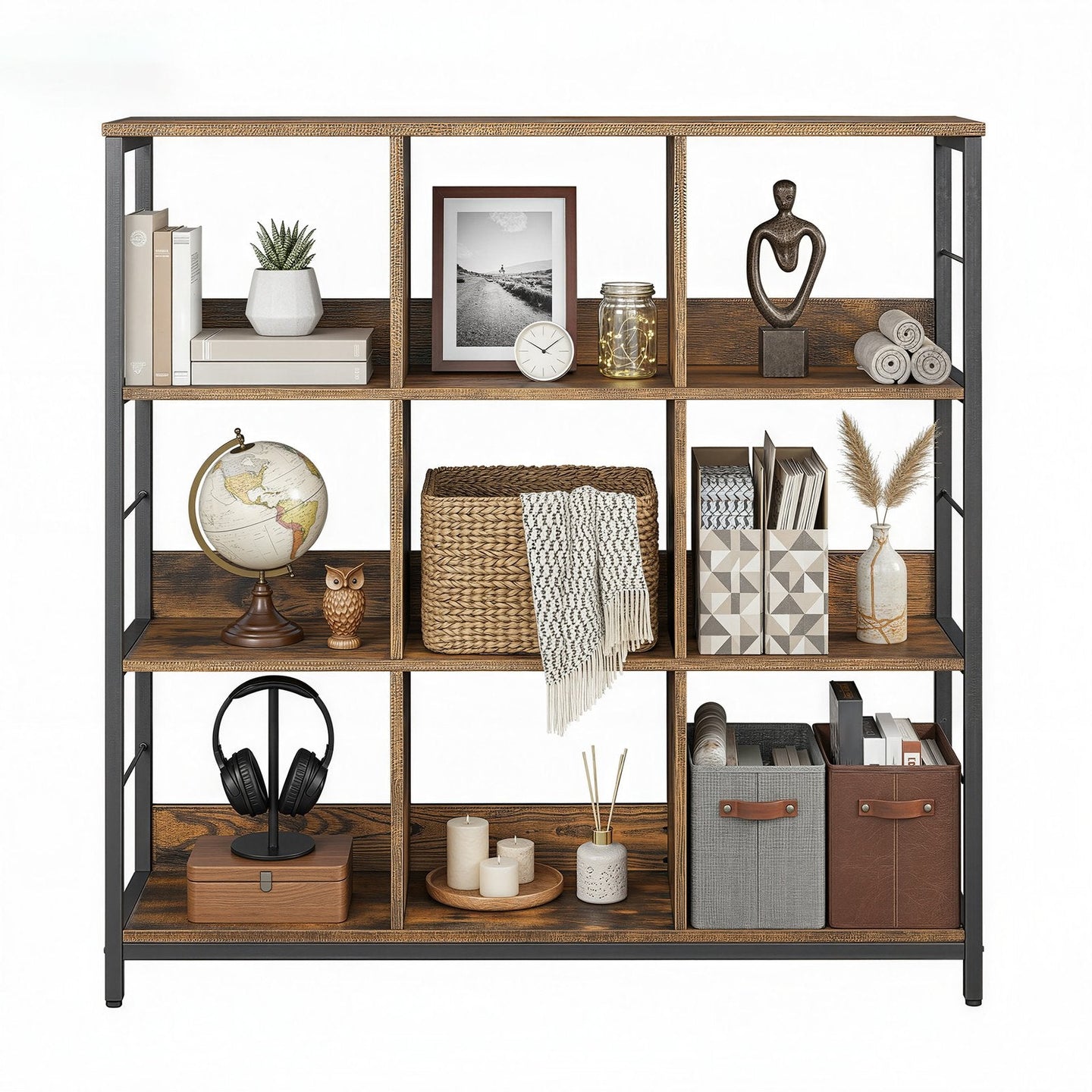 Ladder Shelf - 4-Tier Display Bookcase - Engineered Wood - Rustic Brown and Black