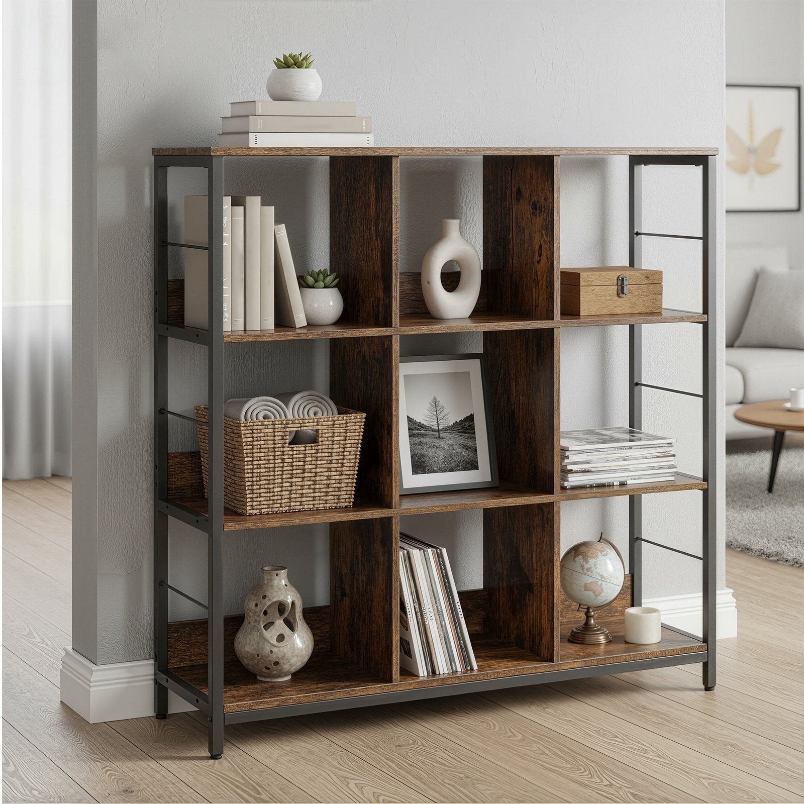 Ladder Shelf - 4-Tier Display Bookcase - Engineered Wood - Rustic Brown and Black