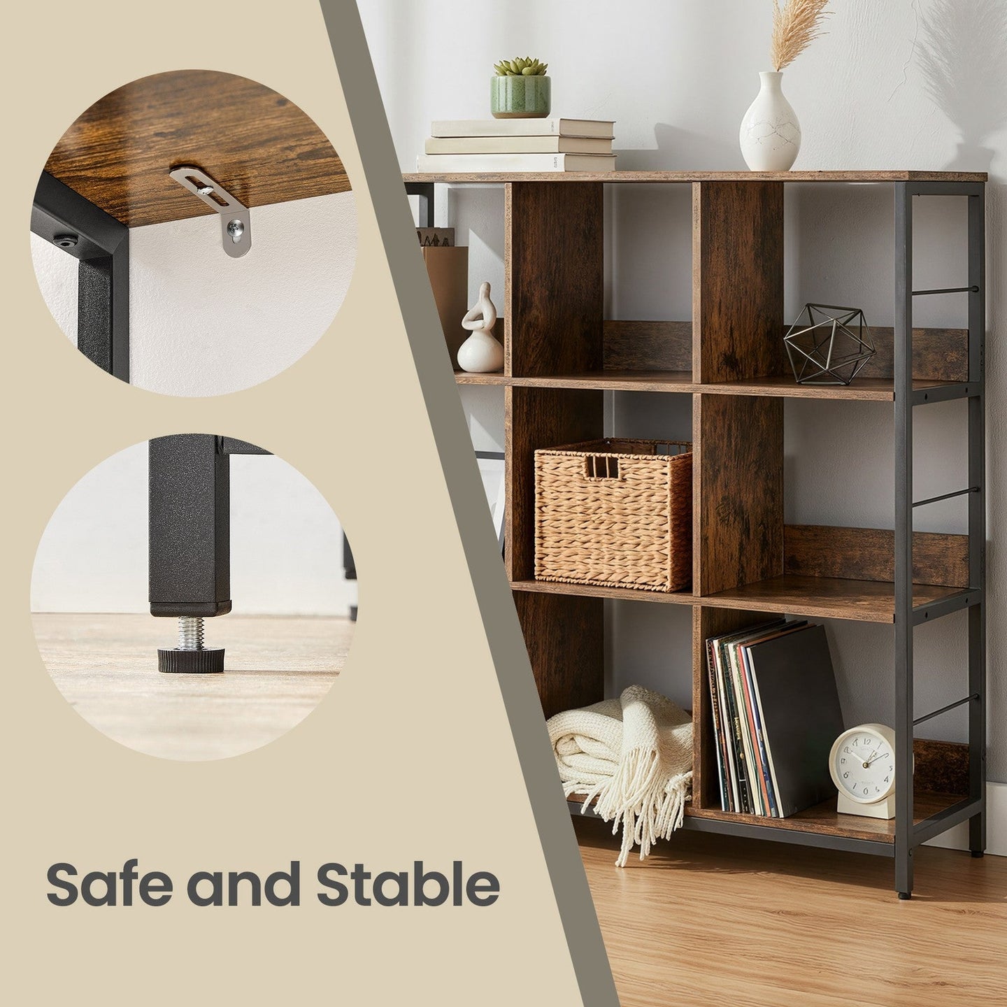 Ladder Shelf - 4-Tier Display Bookcase - Engineered Wood - Rustic Brown and Black
