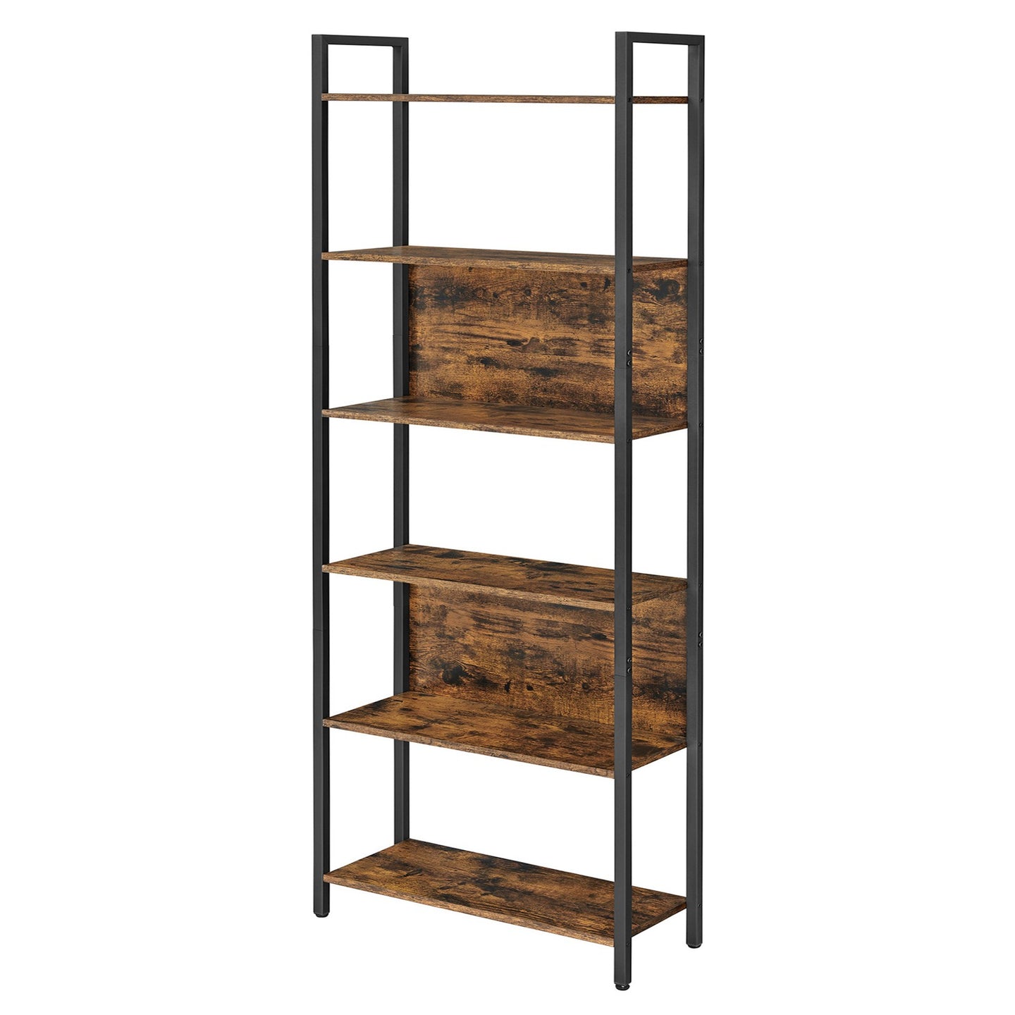 Storage Shelf - Wood and Steel - Rustic Brown - with 6 Shelves