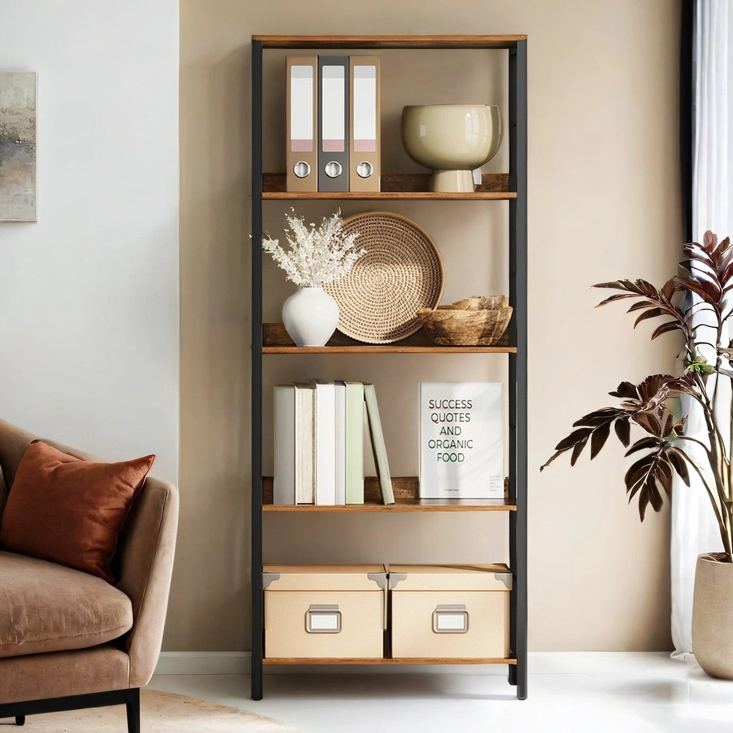 5-Tier Bookcase - Wood - Rustic Brown