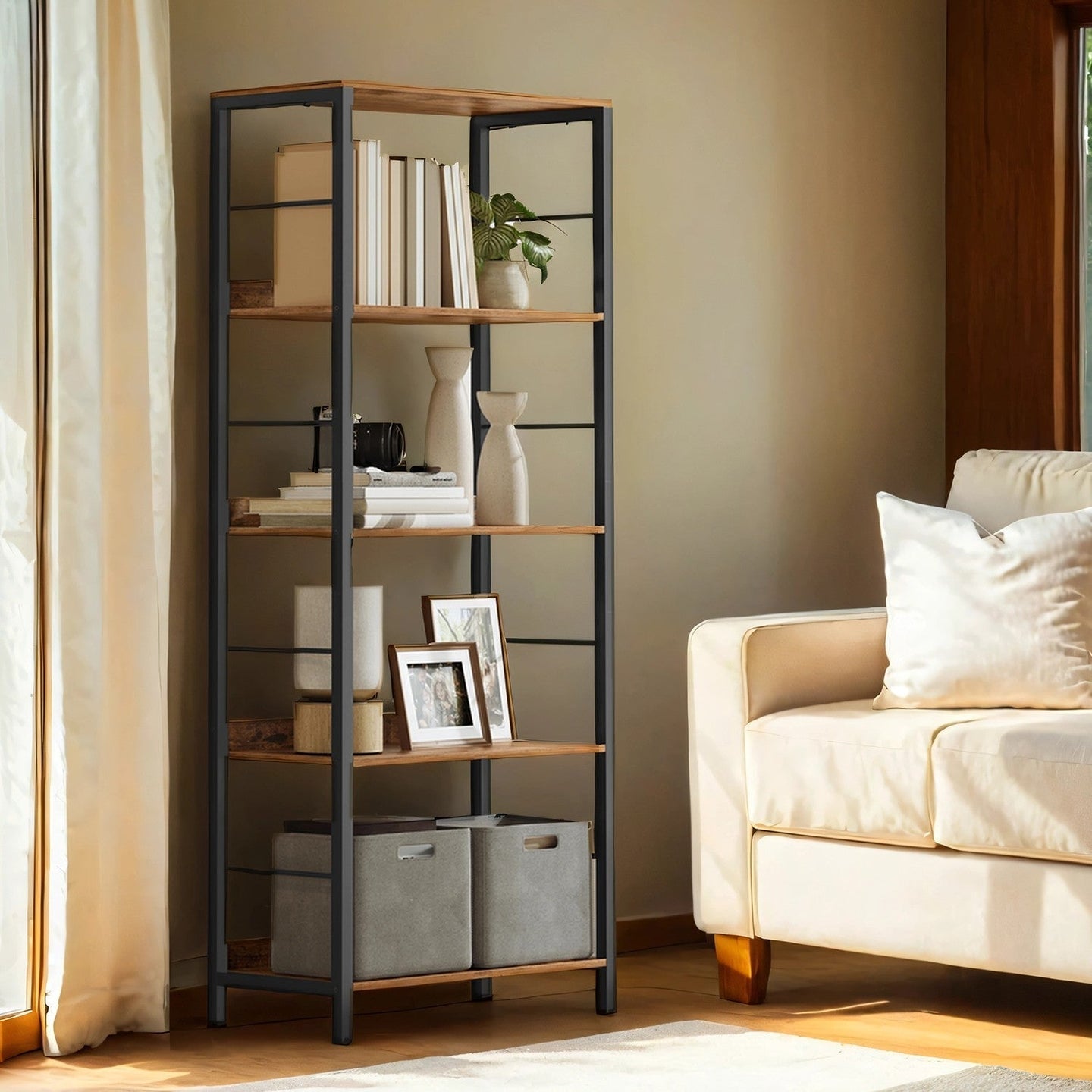 5-Tier Bookcase - Wood - Rustic Brown