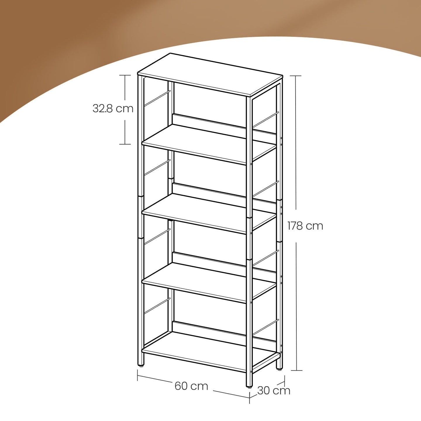 5-Tier Bookcase - Wood - Rustic Brown