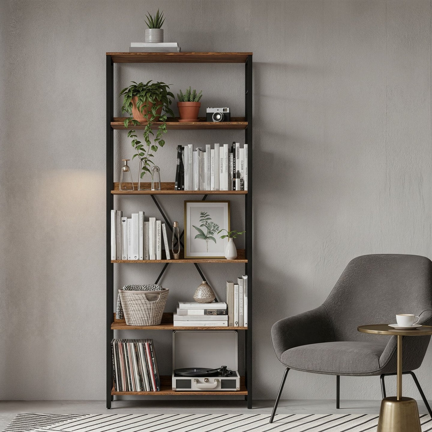 6-Tier Storage Shelf - Engineered Wood - Rustic Brown