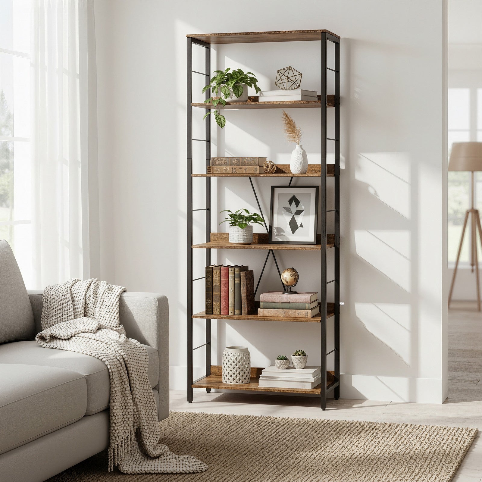 6-Tier Storage Shelf - Engineered Wood - Rustic Brown