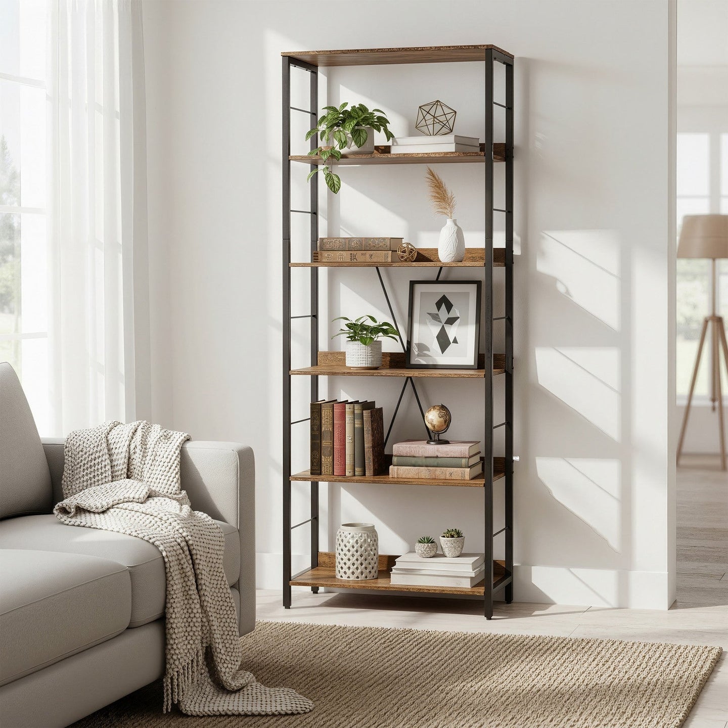 6-Tier Storage Shelf - Engineered Wood - Rustic Brown
