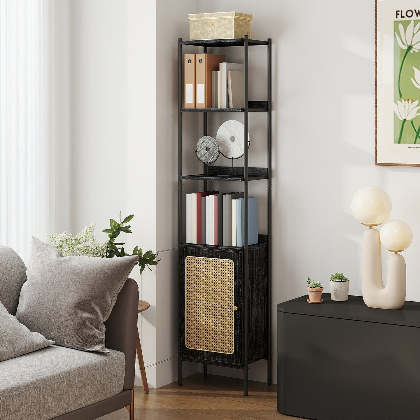 6-Tier Bookshelf - Metal Frame - Boho