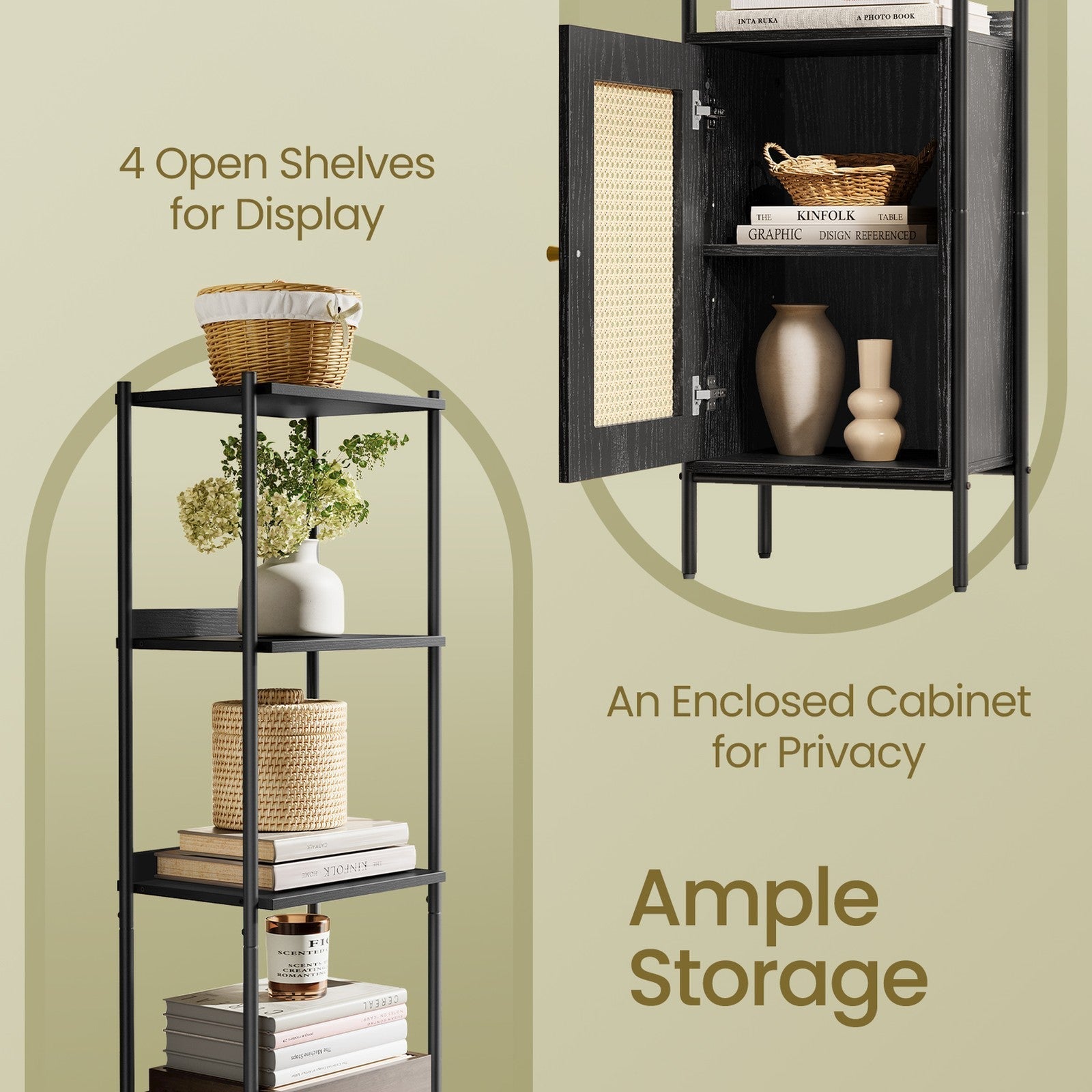 6-Tier Bookshelf - Metal Frame - Boho