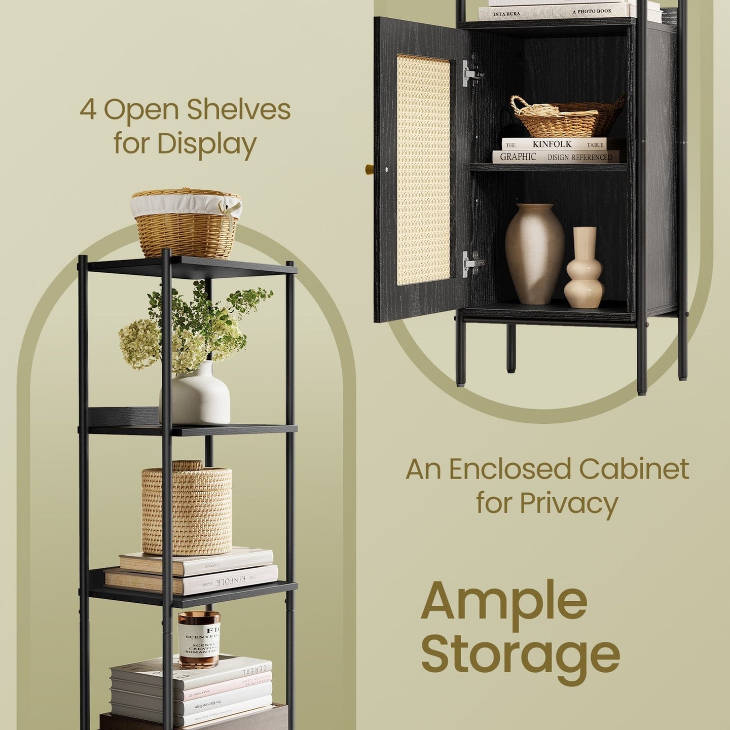 6-Tier Bookshelf - Metal Frame - Boho