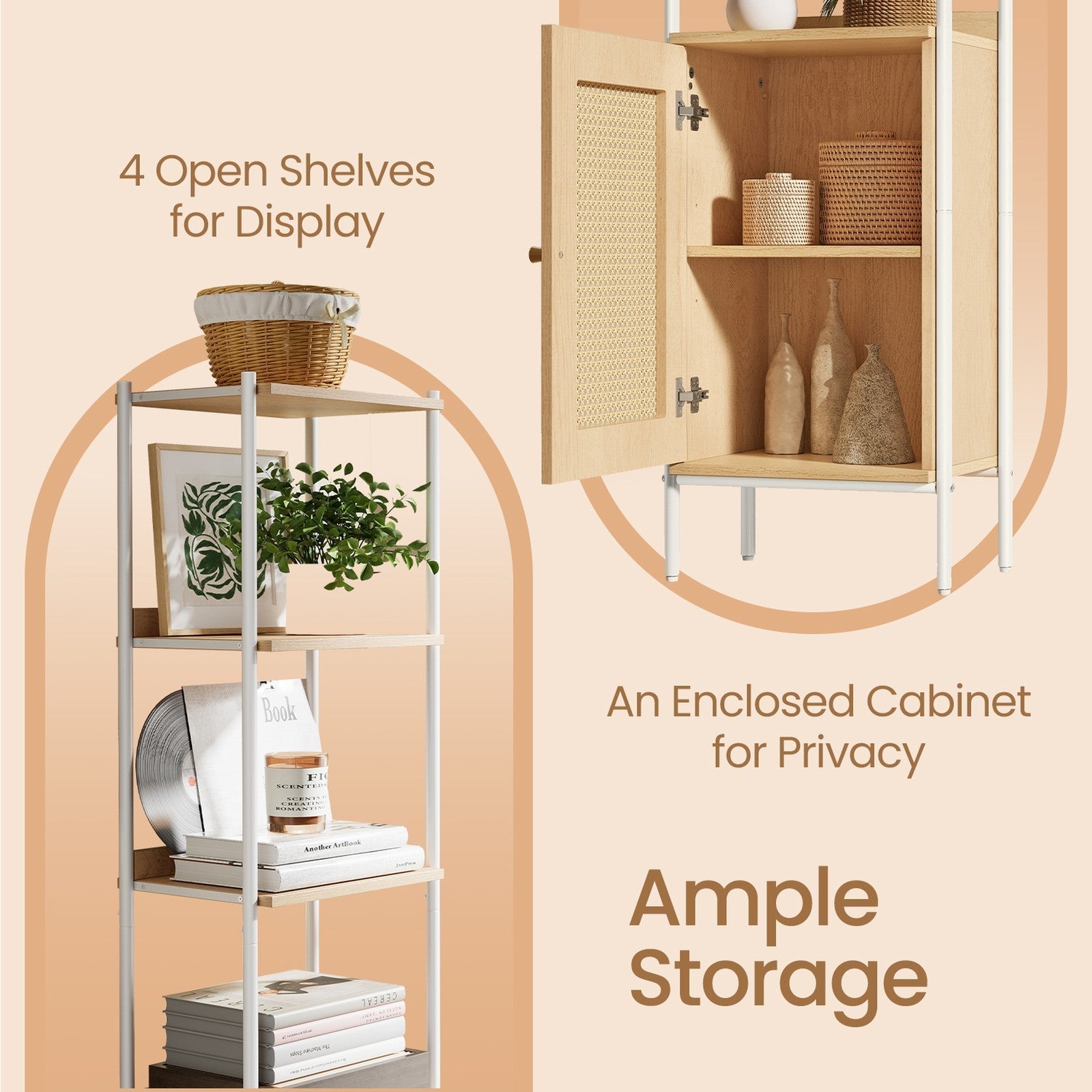 6-Tier Bookshelf - Metal Frame - Boho