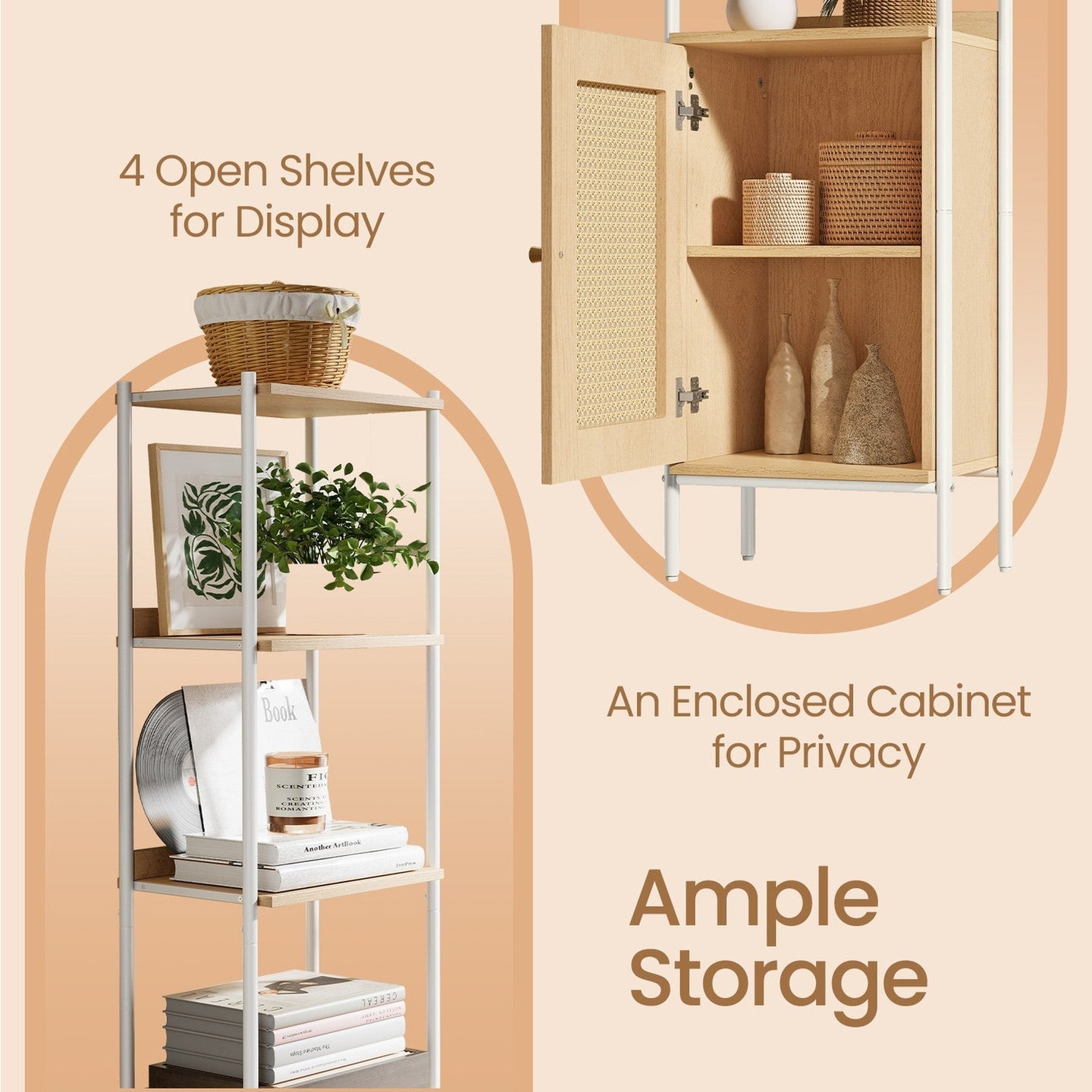 6-Tier Bookshelf - Metal Frame - Boho