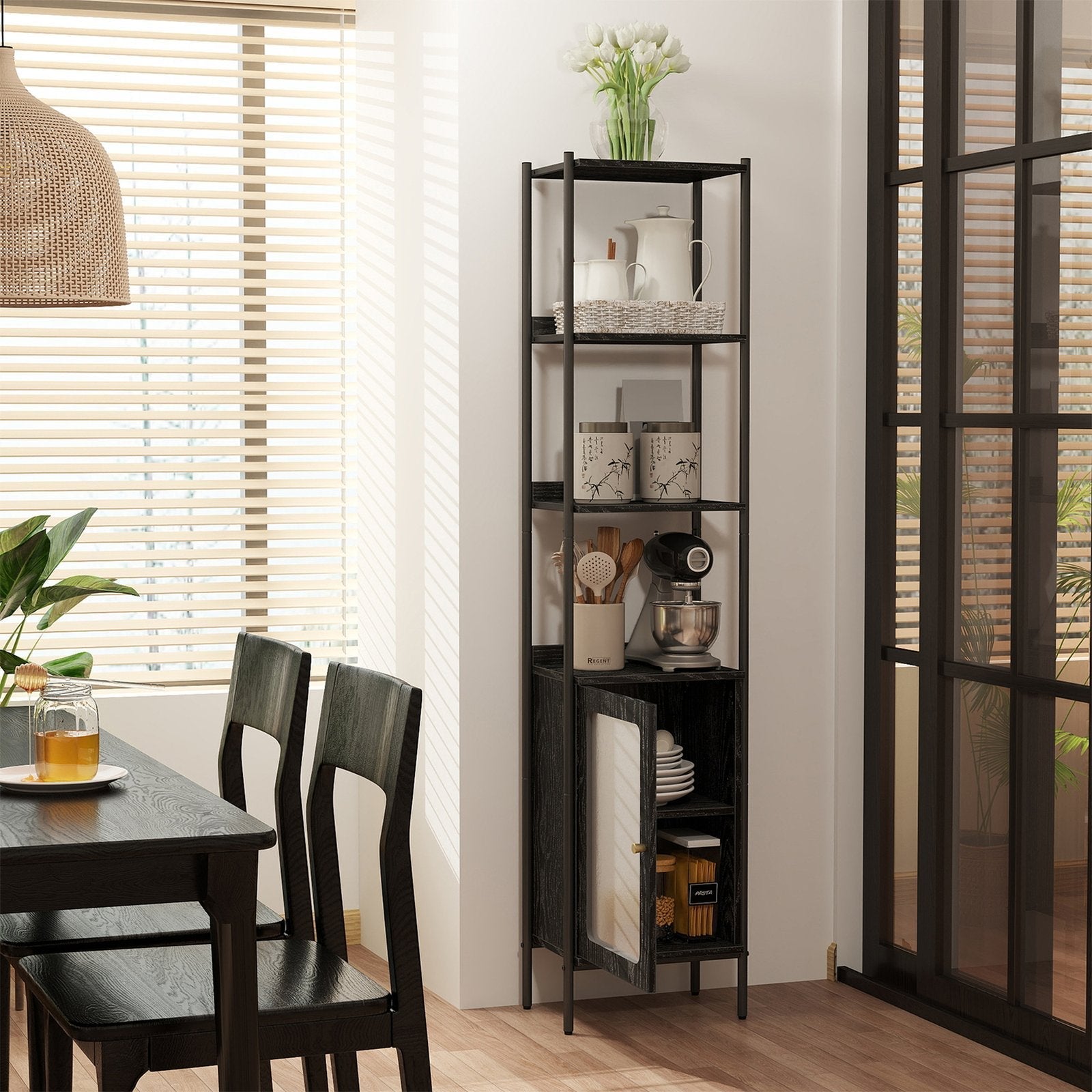 6-Tier Freestanding Bookcase - Metal Frame - Boho Style