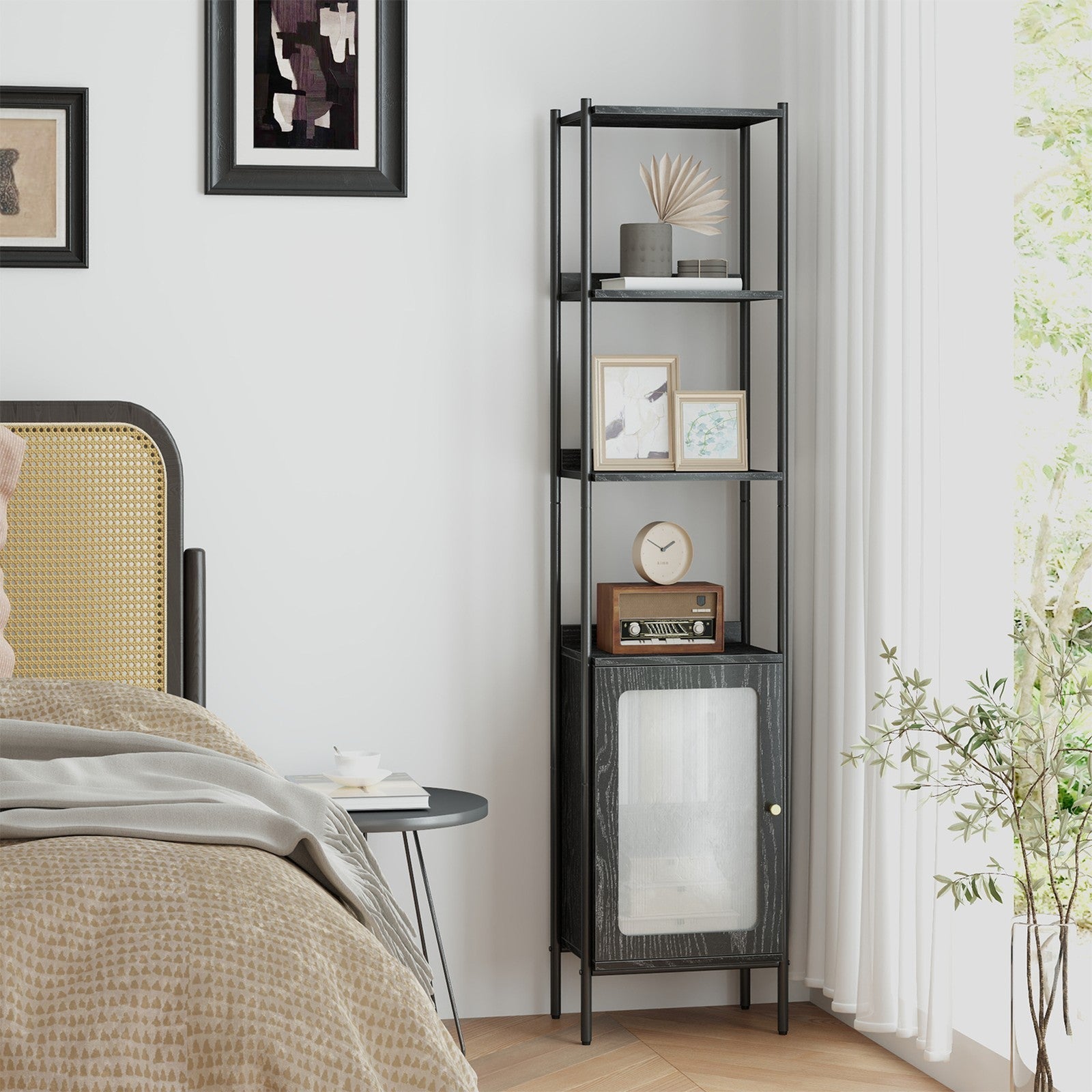 6-Tier Freestanding Bookcase - Metal Frame - Boho Style