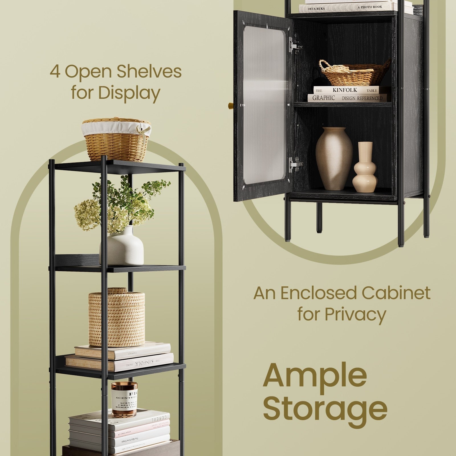 6-Tier Freestanding Bookcase - Metal Frame - Boho Style