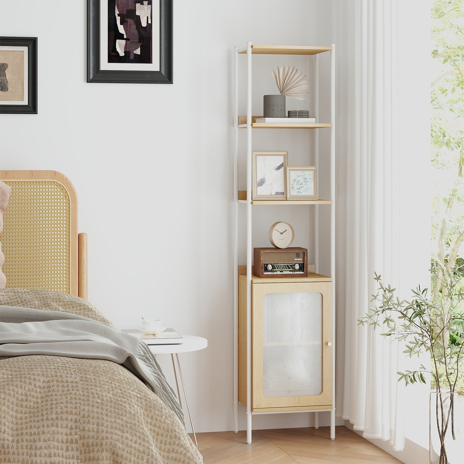 6-Tier Freestanding Bookcase - Metal Frame - Boho Style