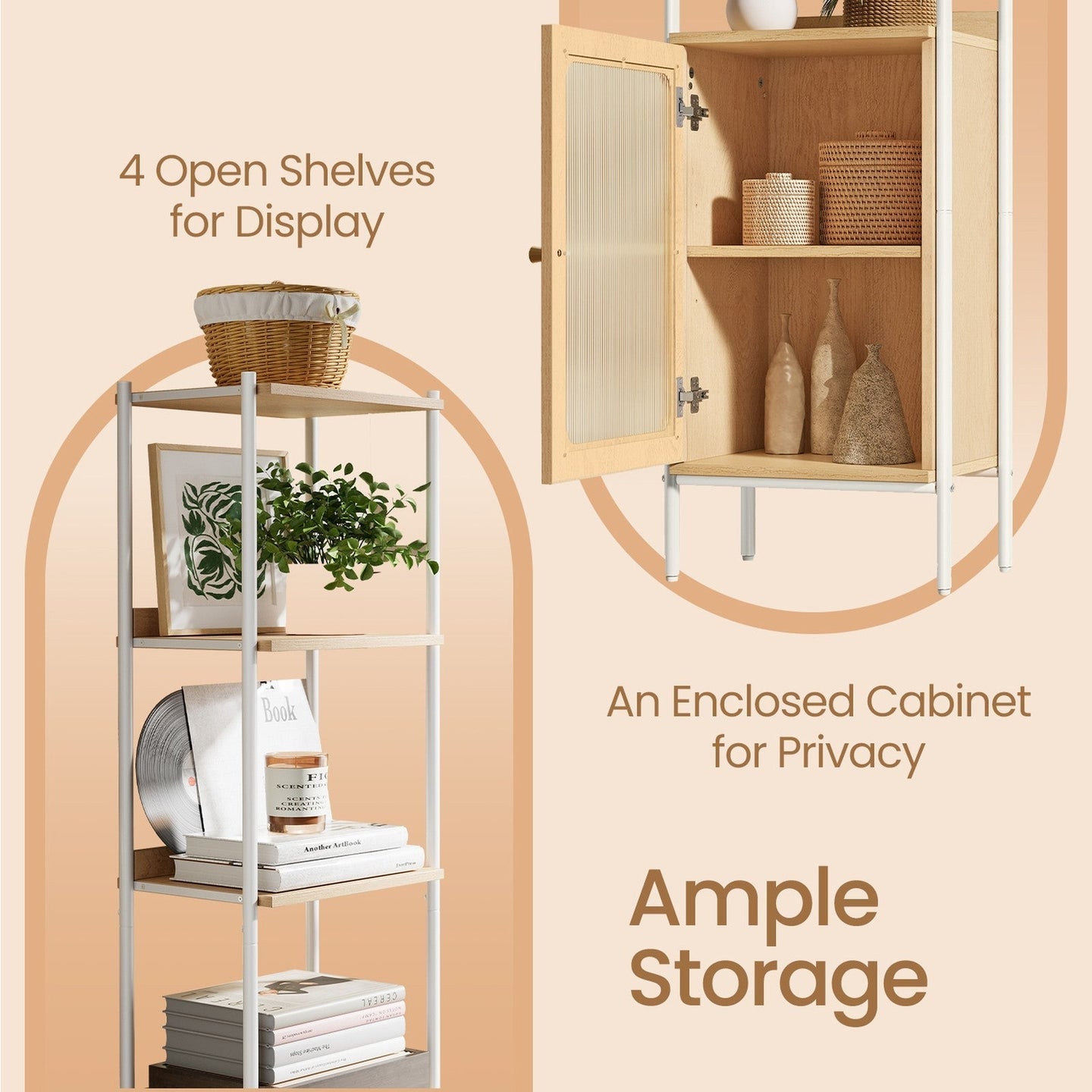 6-Tier Freestanding Bookcase - Metal Frame - Boho Style