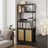 6-Tier Bookshelf - Metal Frame - Oak Beige - Adjustable Shelves with Rattan-Like Doors