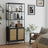 6-Tier Bookshelf - Metal Frame - Oak Beige - Adjustable Shelves with Rattan-Like Doors