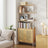 6-Tier Bookshelf - Metal Frame - Oak Beige - Adjustable Shelves with Rattan-Like Doors