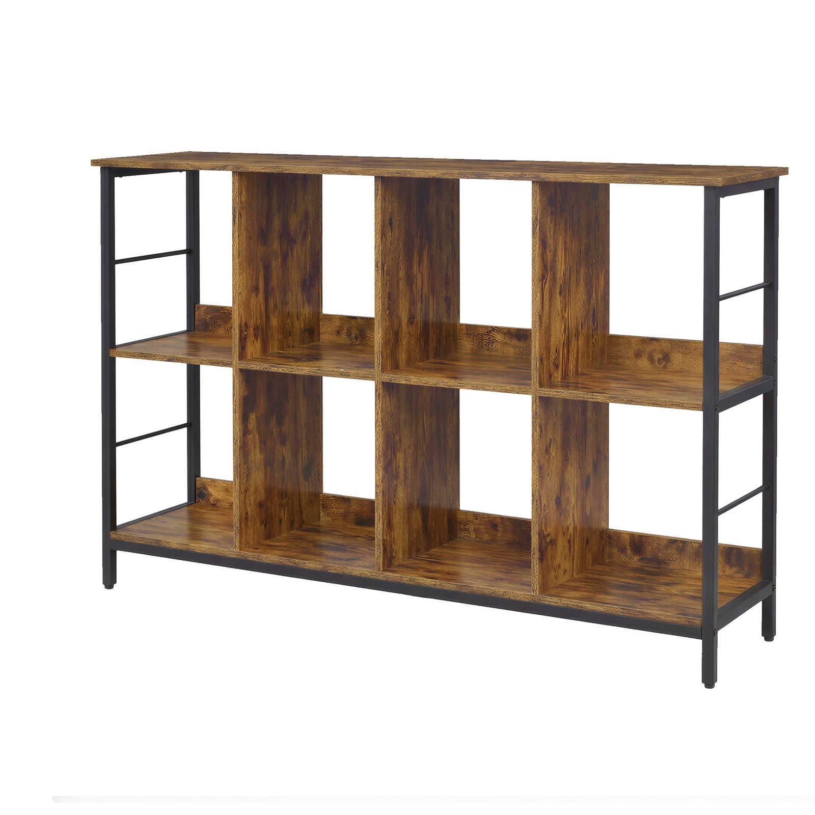 Bookshelf - Particleboard and Steel - Brown - with 8 Storage Cubes