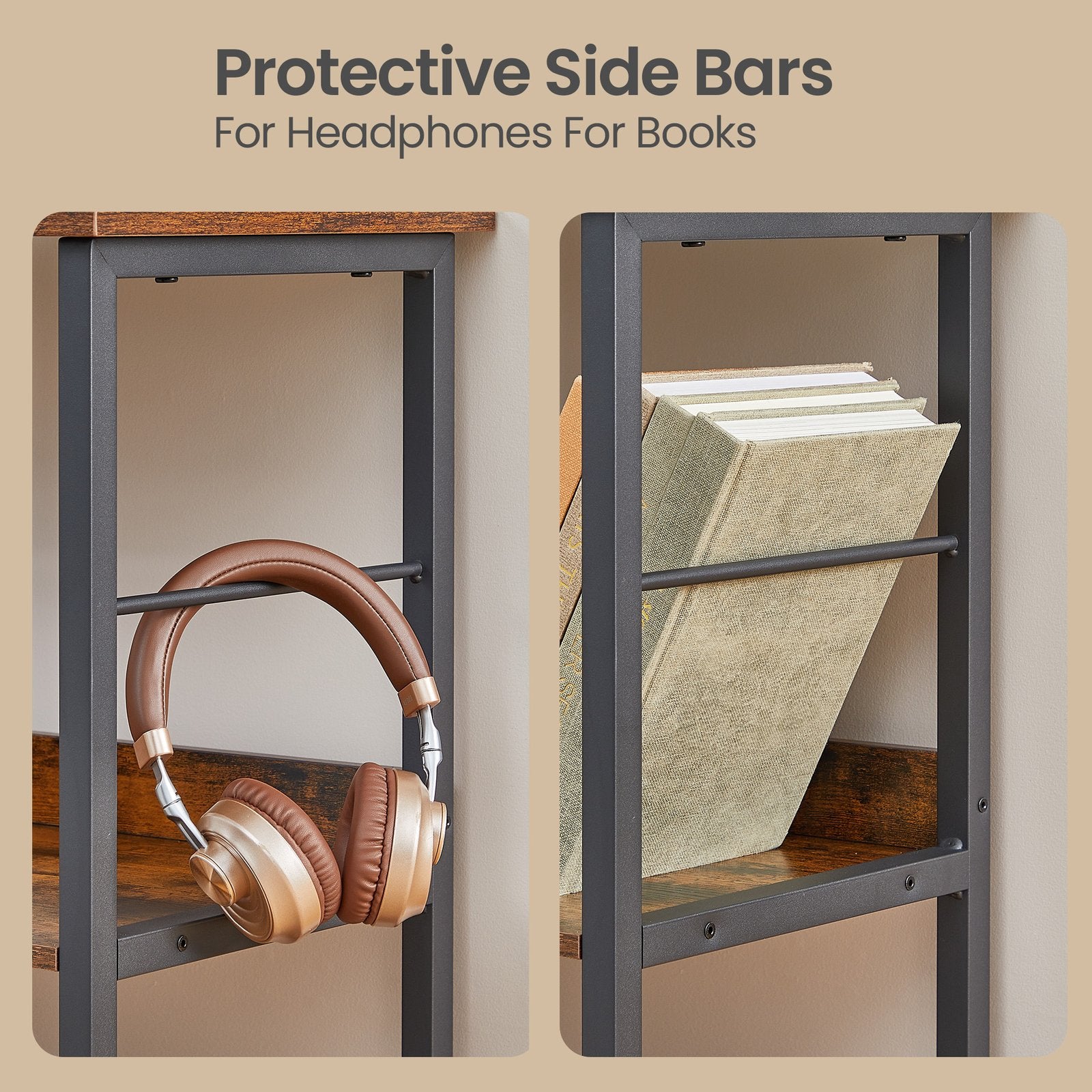 Bookshelf - Particleboard and Steel - Brown - with 8 Storage Cubes