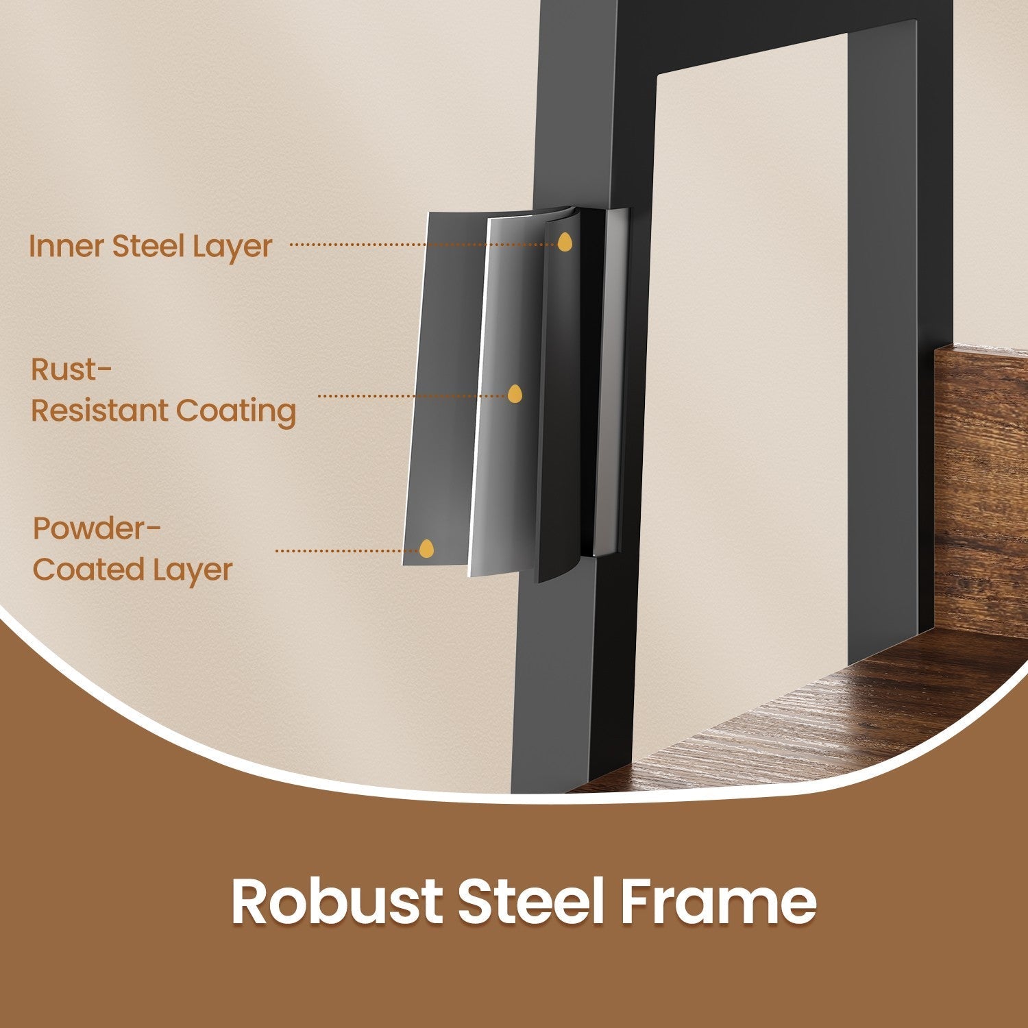 5-Tier Ladder Shelf - Metal - Rustic Brown and Black - Freestanding Bookshelf for Home Office and Living Space