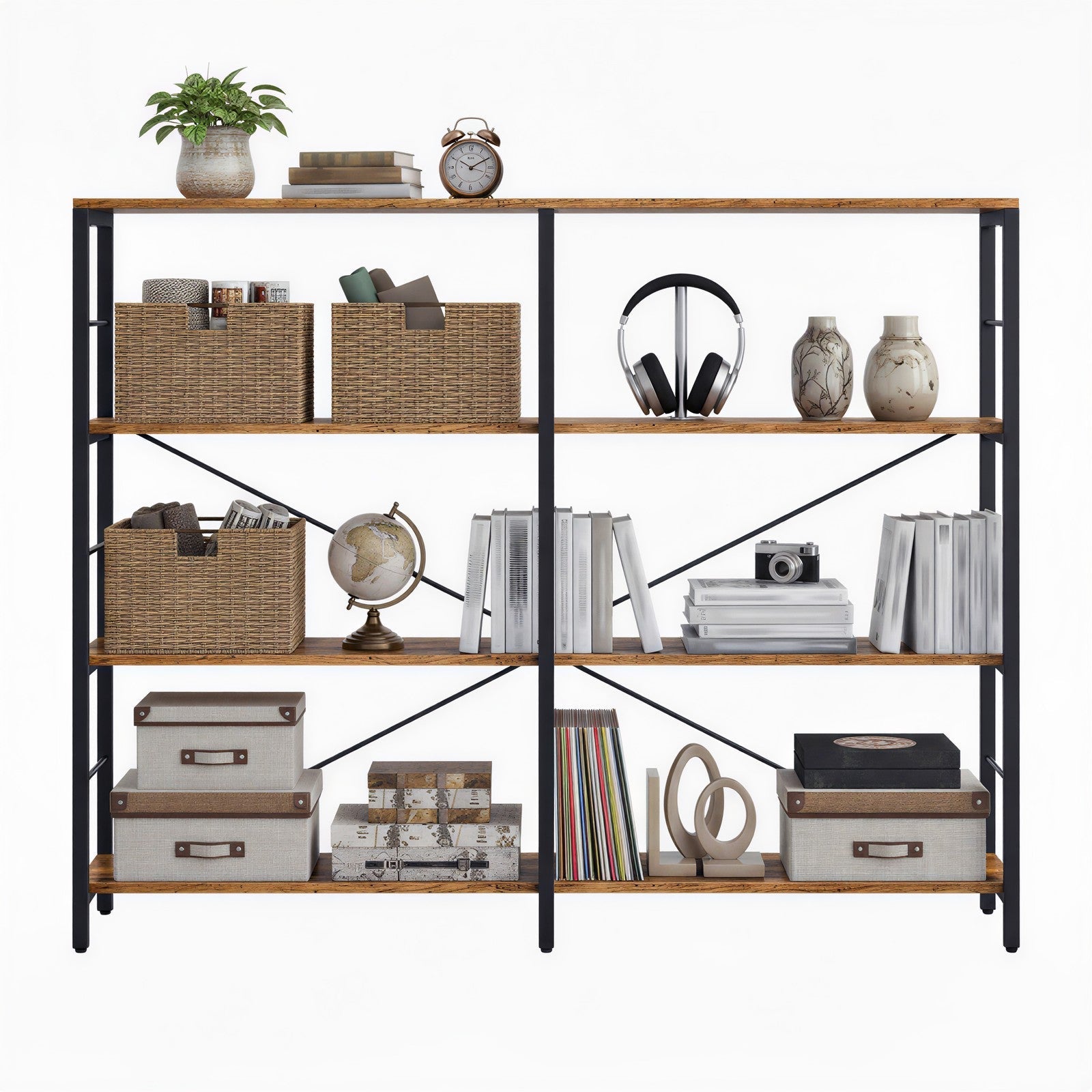 Tall Storage Rack - Wood - Rustic Brown and Black