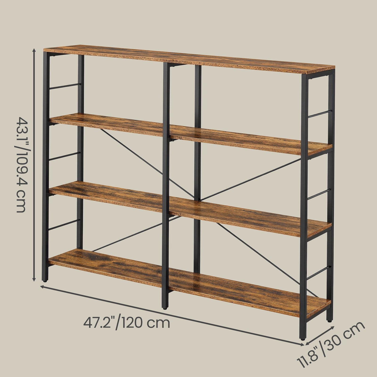 Tall Storage Rack - Wood - Rustic Brown and Black